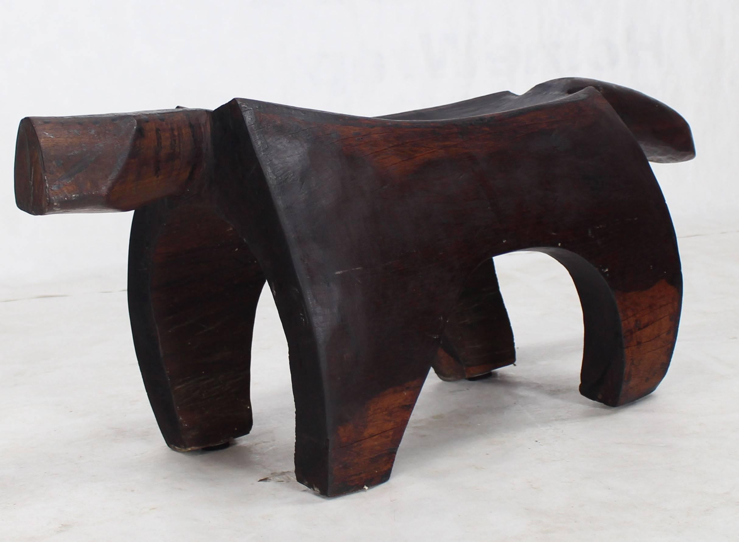 Folk Art Heavy Carved Log Bench Rhinoceros Sculpture For Sale 2
