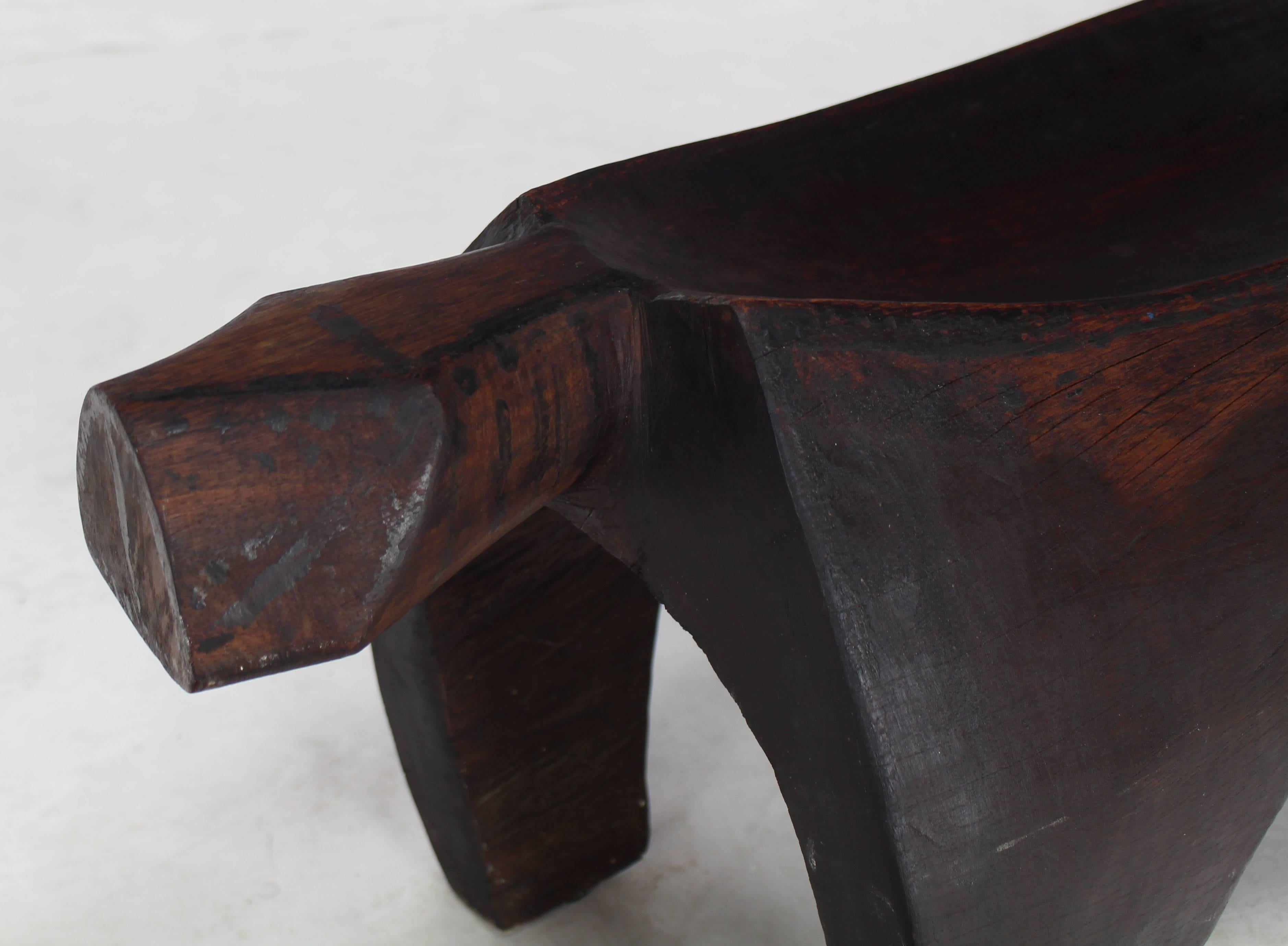 Folk Art Heavy Carved Log Bench Rhinoceros Sculpture For Sale 3