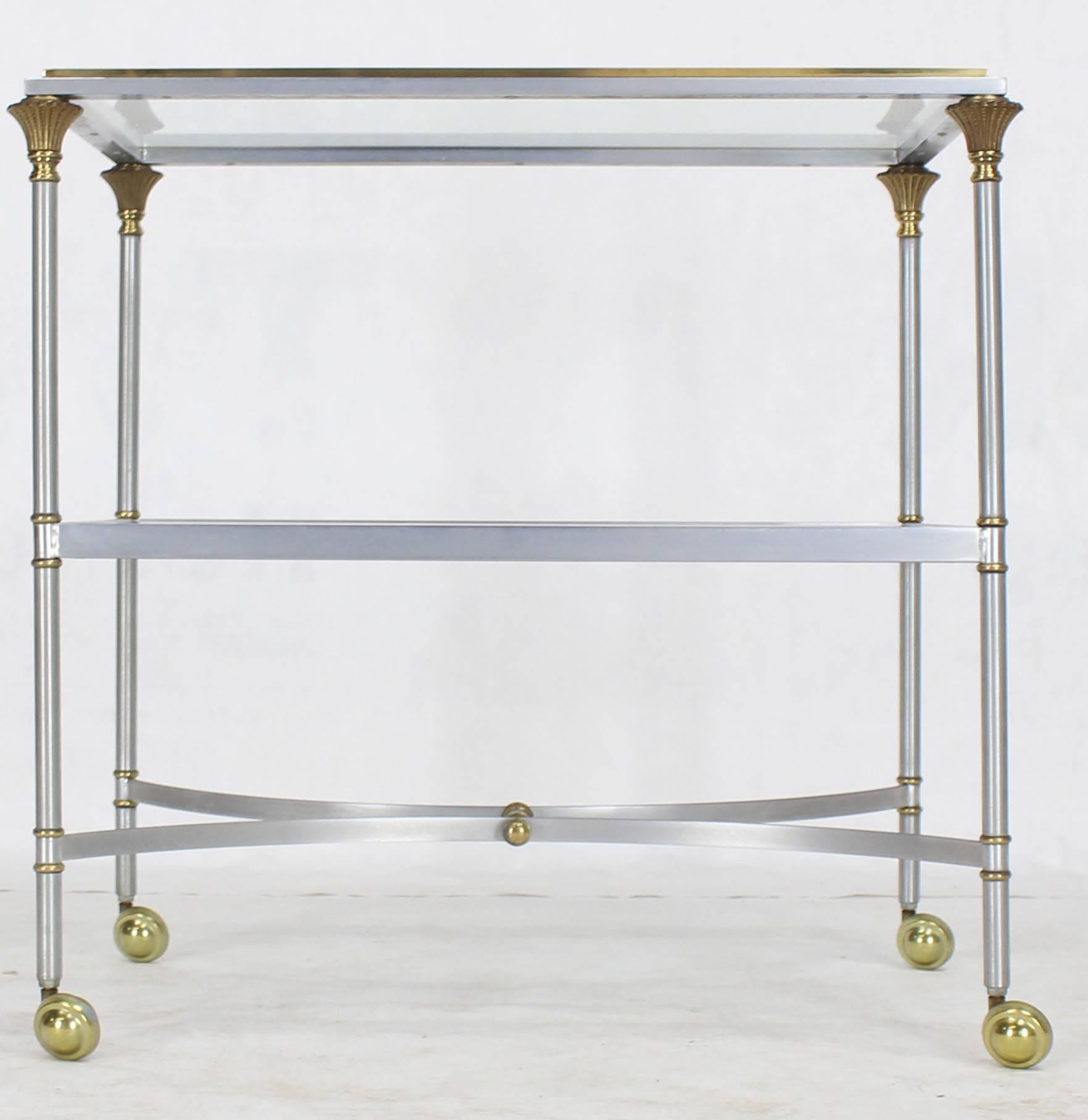 Polished Two-Tier Brass Chrome Glass Rectangular Mid-Century Modern Serving Bar Cart For Sale