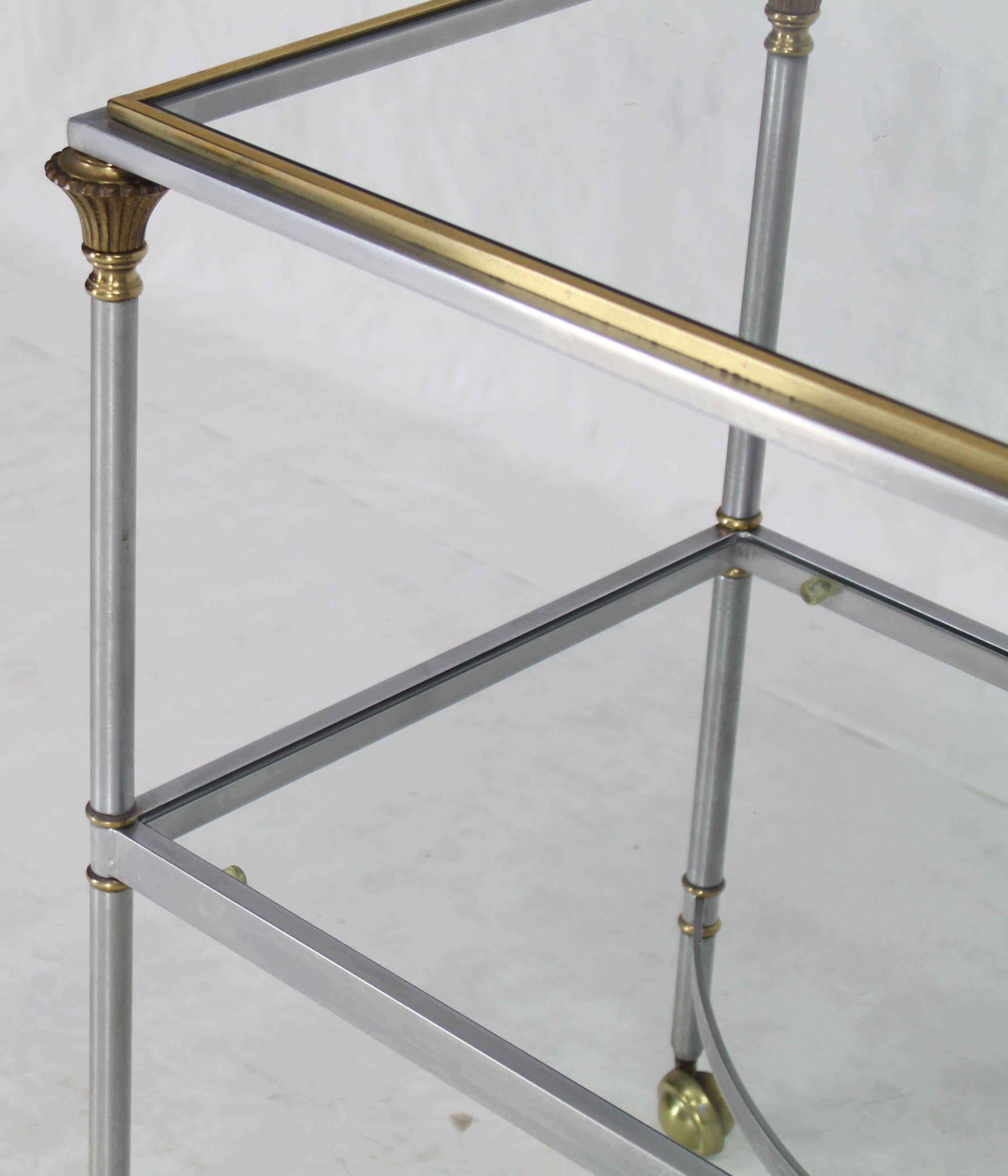20th Century Two-Tier Brass Chrome Glass Rectangular Mid-Century Modern Serving Bar Cart For Sale