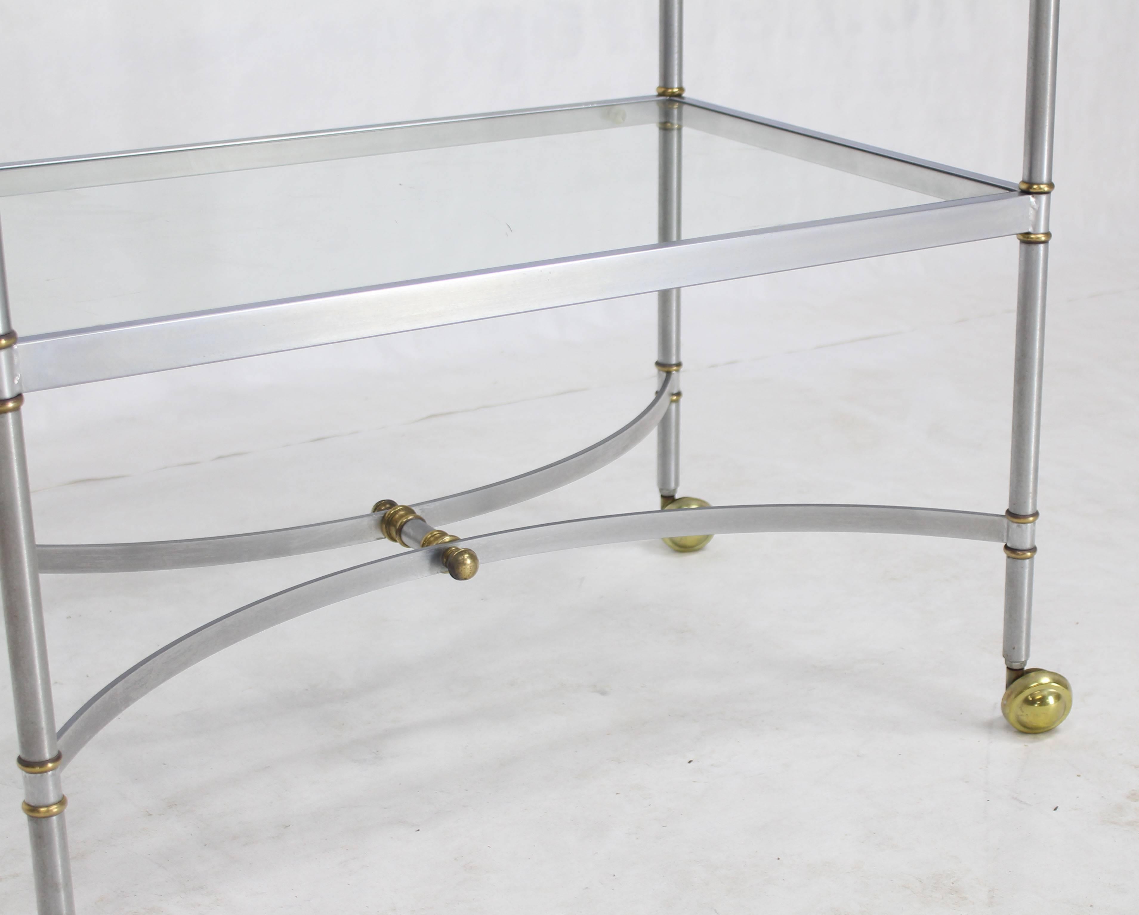 Two-Tier Brass Chrome Glass Rectangular Mid-Century Modern Serving Bar Cart For Sale 1