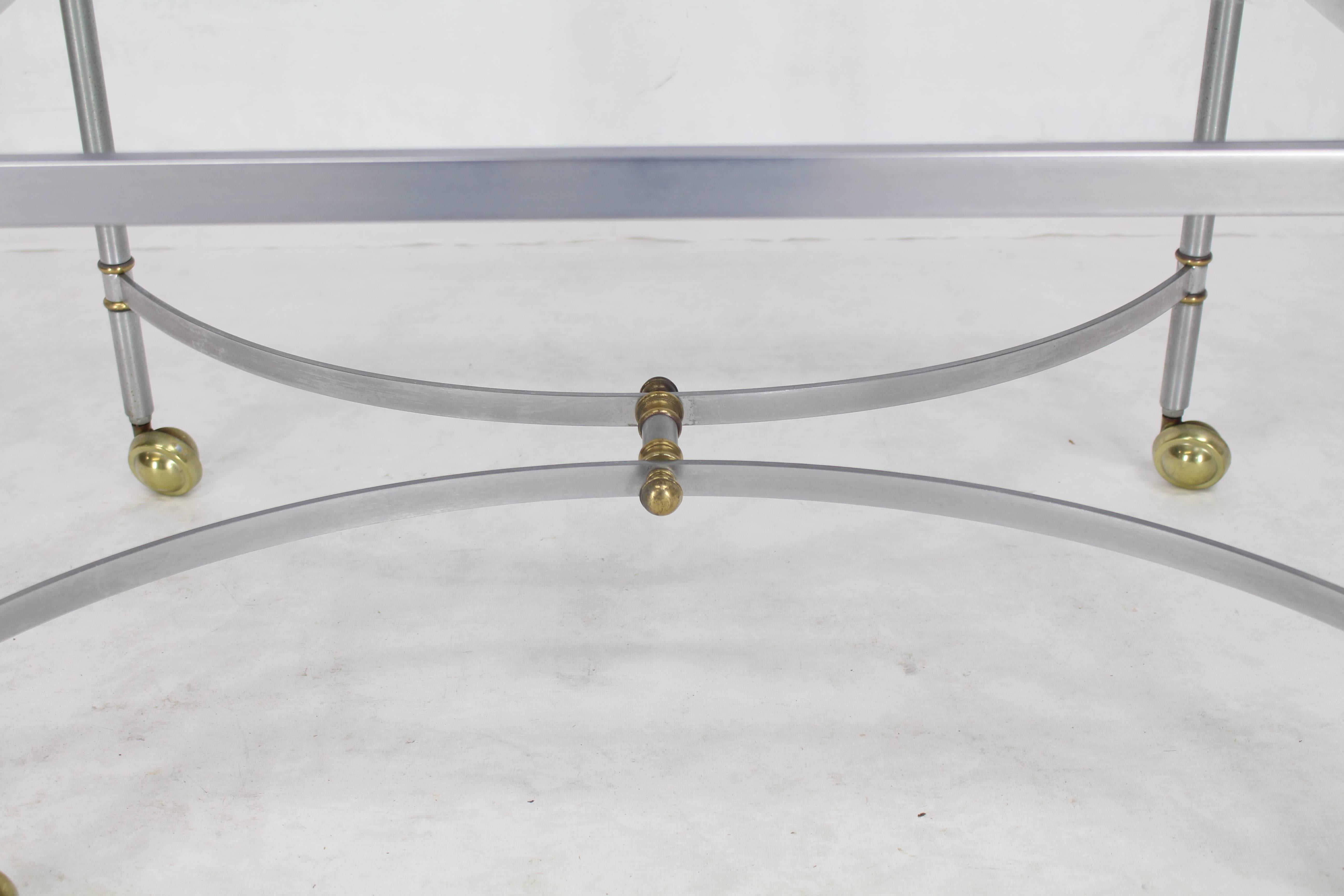 Two-Tier Brass Chrome Glass Rectangular Mid-Century Modern Serving Bar Cart For Sale 2