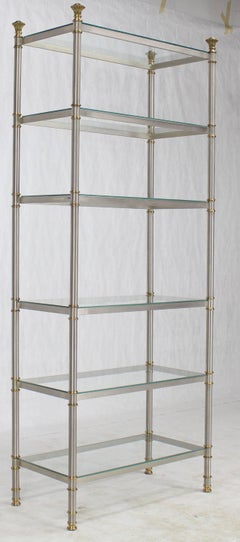 Chrom-Messing-Glas Sechs Einlegeböden Étagère Vitrine