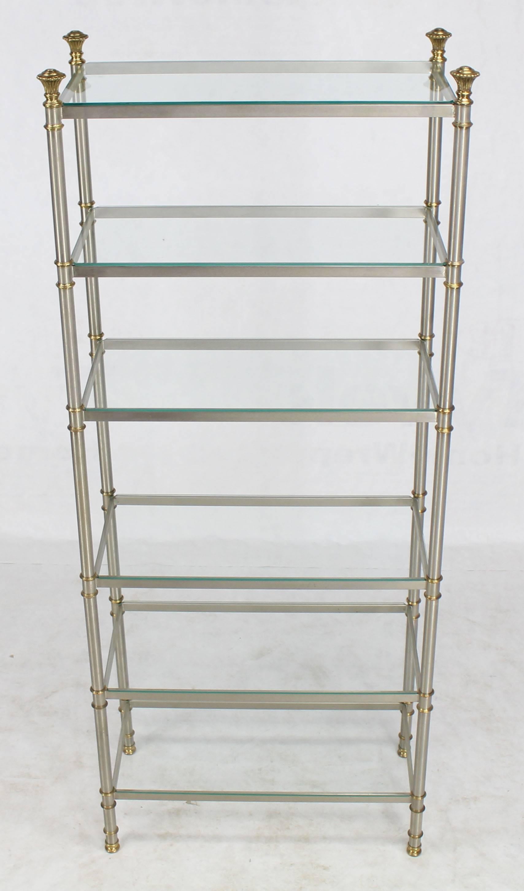 Mid-Century Modern Chrome Brass Glass Six Shelves Étagère Display Case