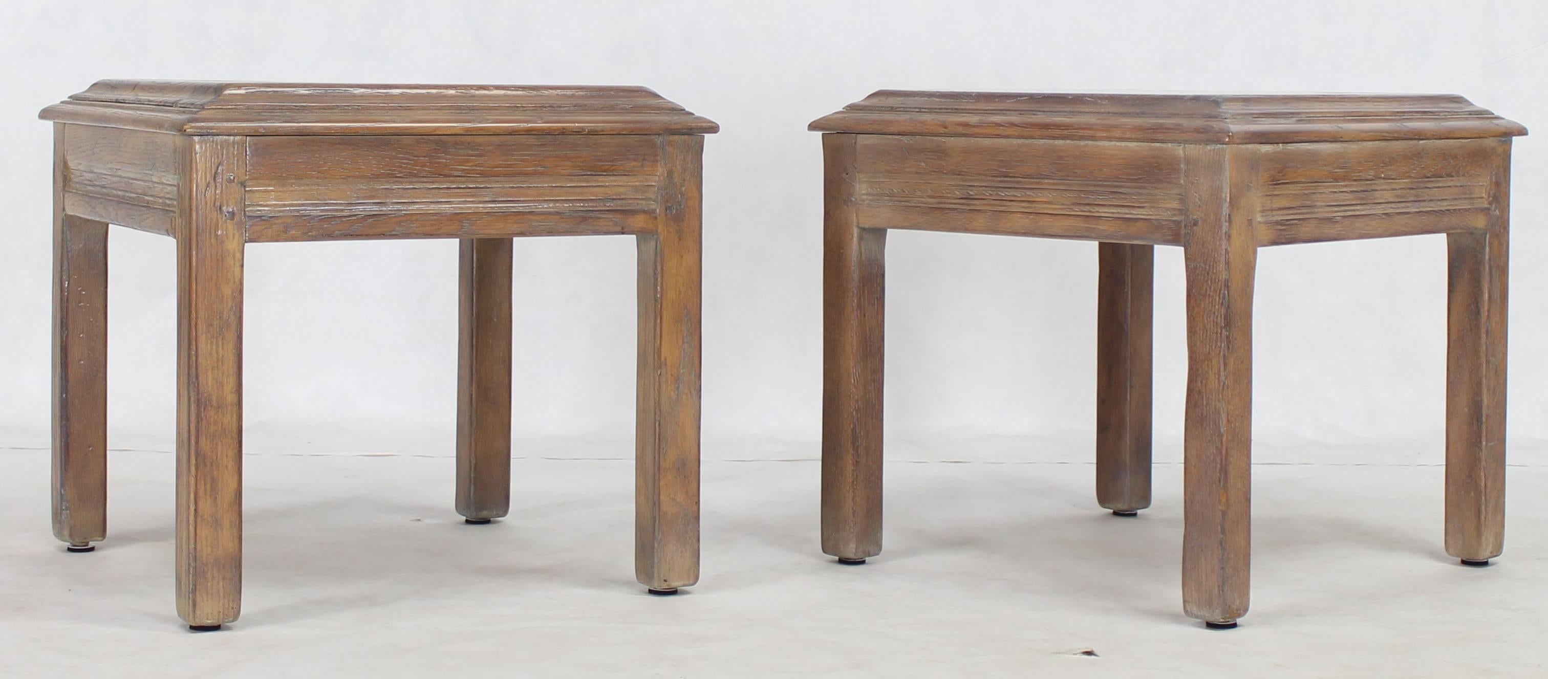 Vintage peg jointed square pickled oak end occasional tables stands. Could be used as bench.