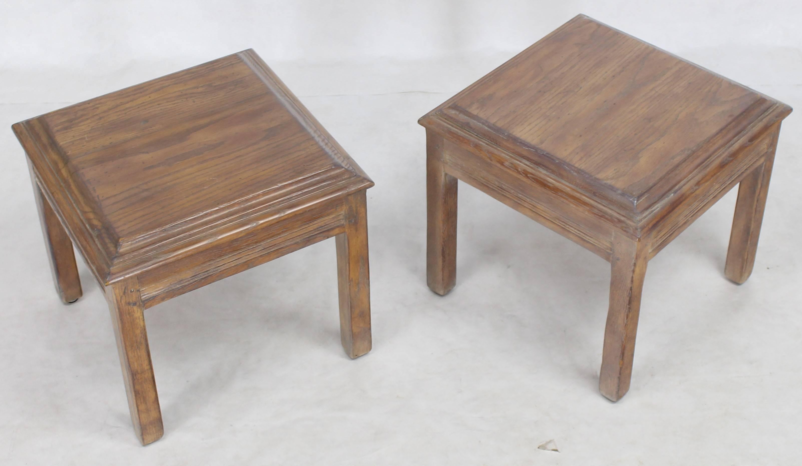 Shaker Pair of Solid Oak Cerused Pickled White Wash Square End Tables