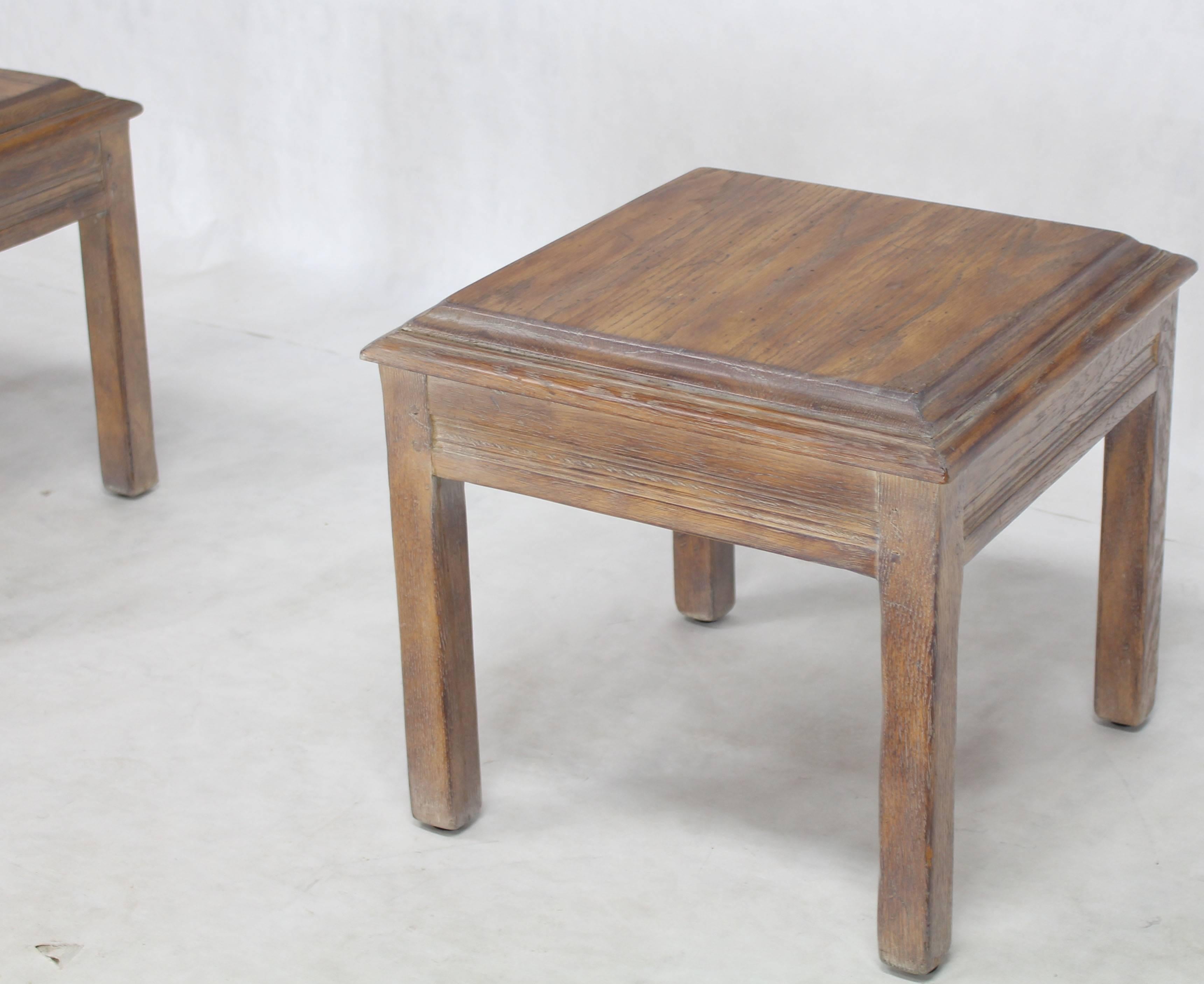Pair of Solid Oak Cerused Pickled White Wash Square End Tables In Good Condition In Rockaway, NJ