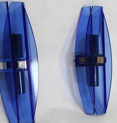 Italian Mid-Century Modern Pair of Sapphire Lapis Glass Wall Sconces by Veca