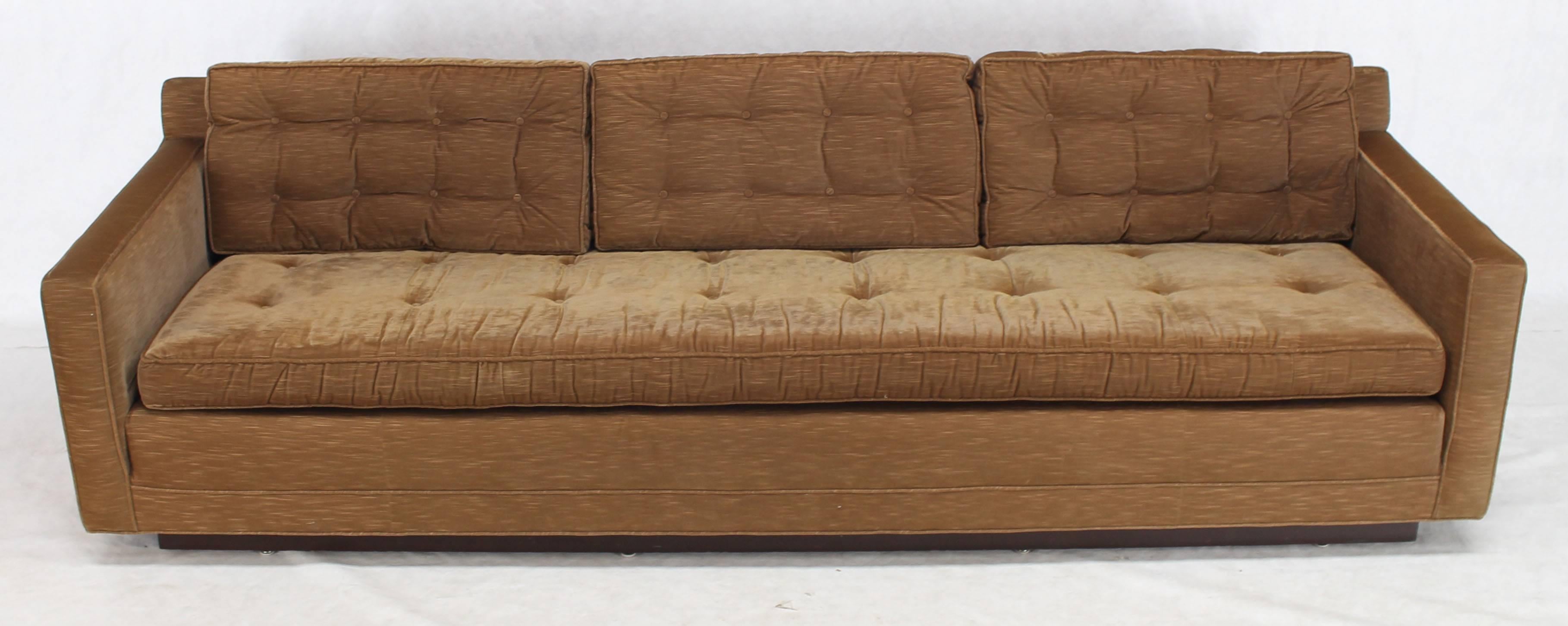 American Mocha Velvet Platform Base Mid-Century Modern Sofa For Sale