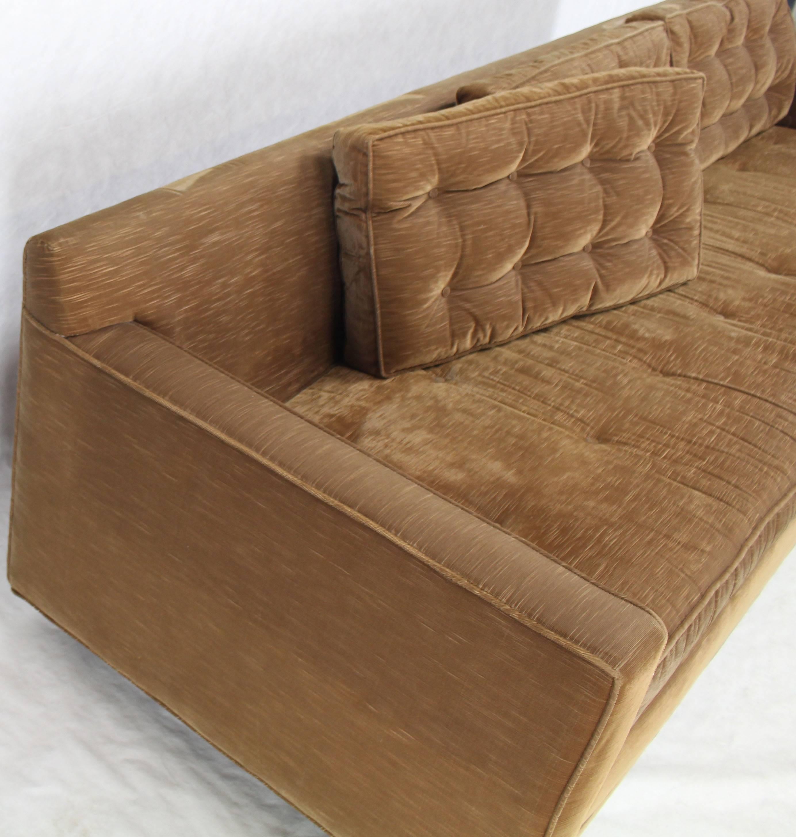 20th Century Mocha Velvet Platform Base Mid-Century Modern Sofa For Sale