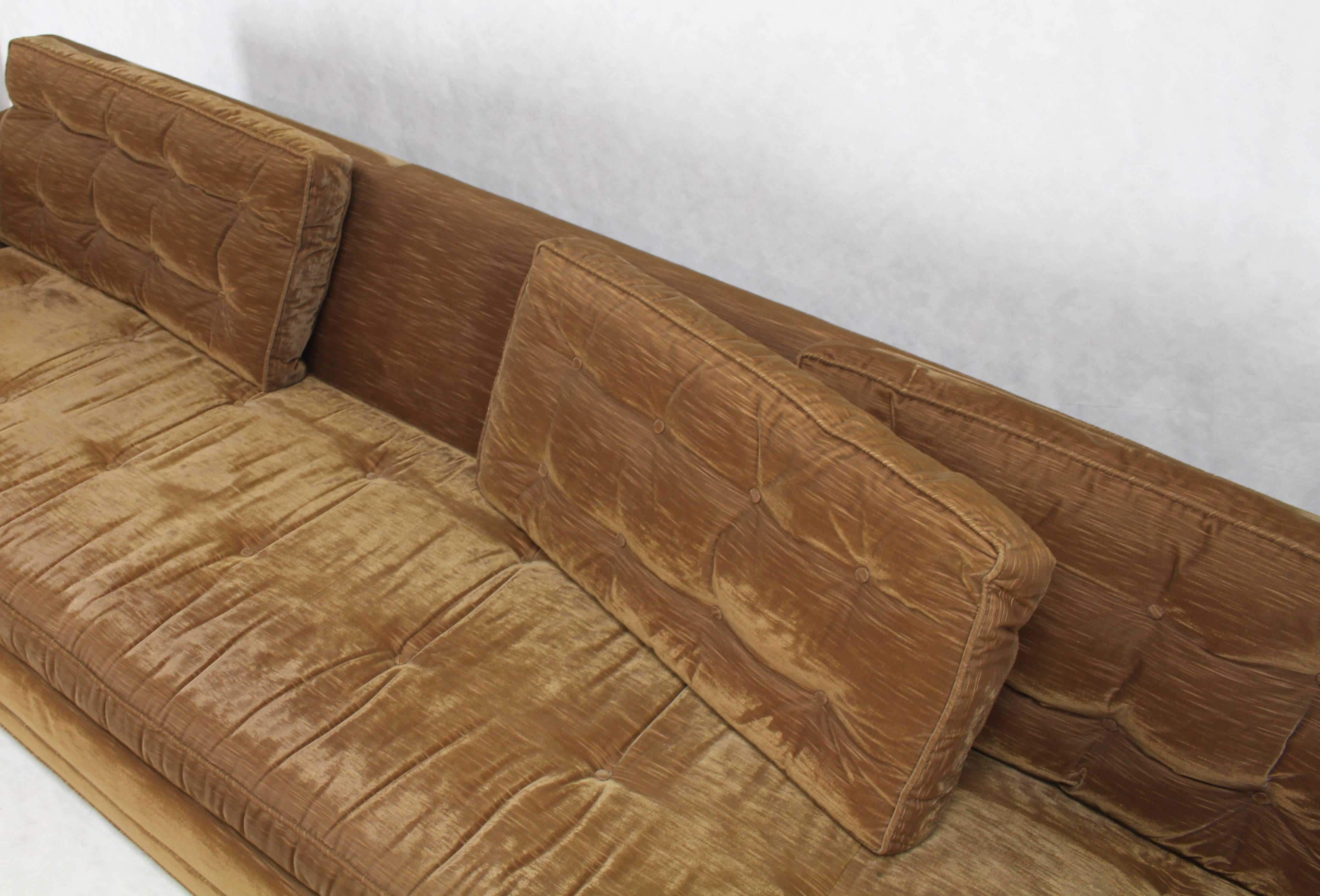 Mocha Velvet Platform Base Mid-Century Modern Sofa In Excellent Condition For Sale In Rockaway, NJ