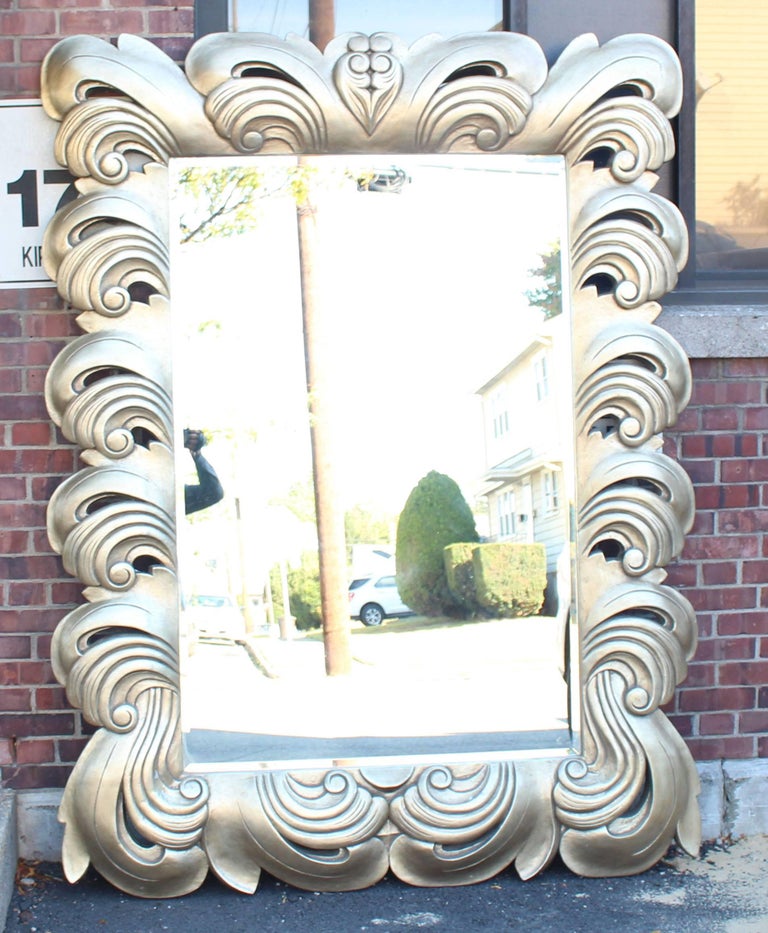 Huge Large Silver Leaf Decorative Frame Mirror For Sale at 1stDibs