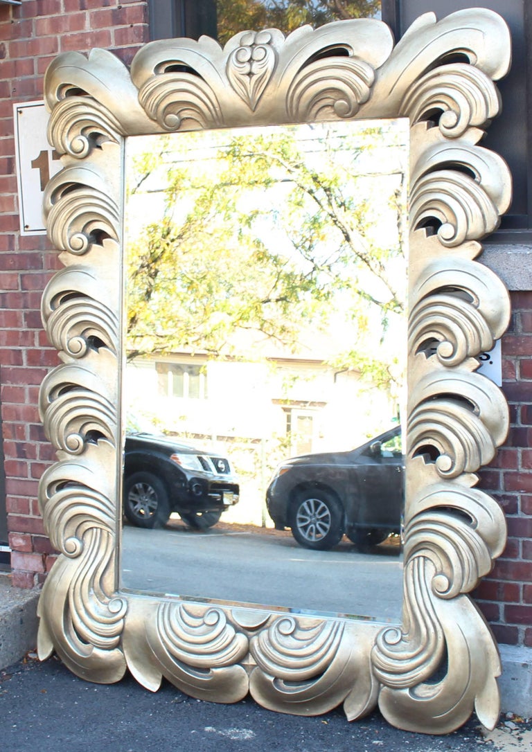 Huge Large Silver Leaf Decorative Frame Mirror For Sale at 1stDibs