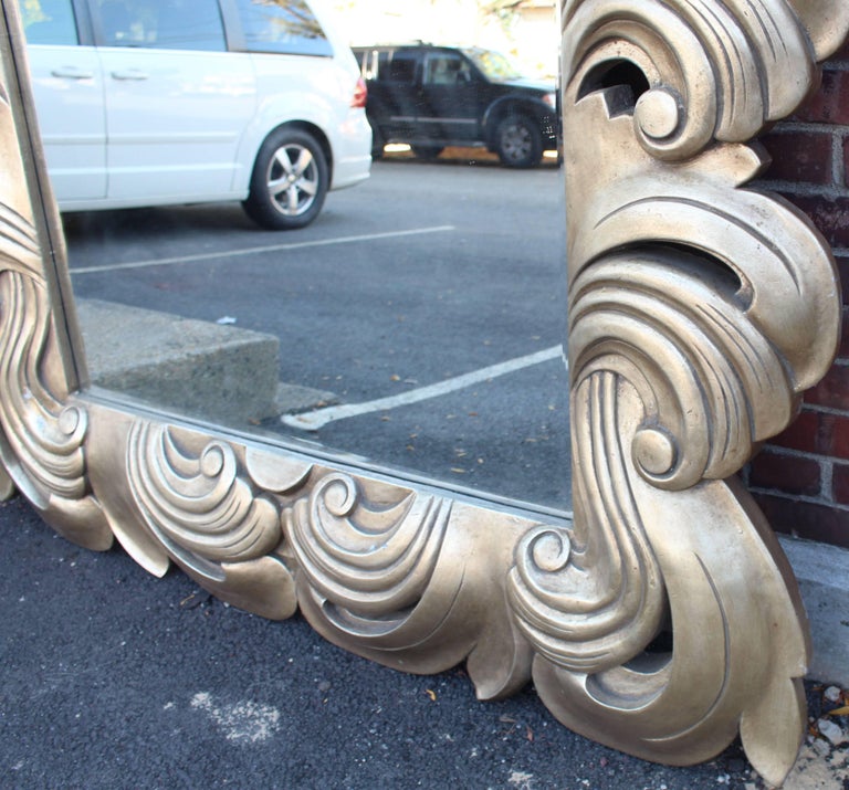 Huge Large Silver Leaf Decorative Frame Mirror For Sale at 1stDibs