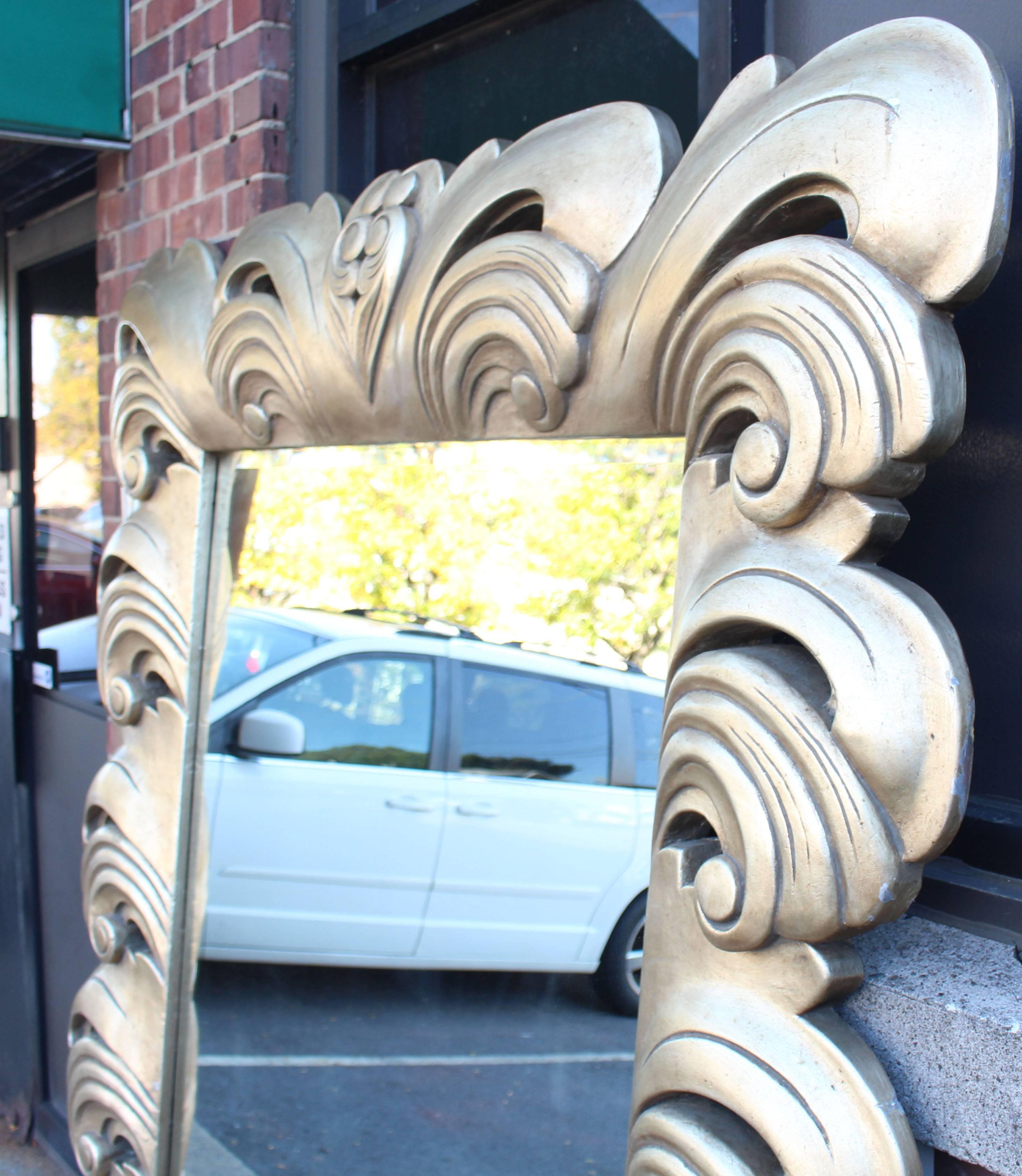 American Huge Large Silver Leaf Decorative Frame Mirror For Sale
