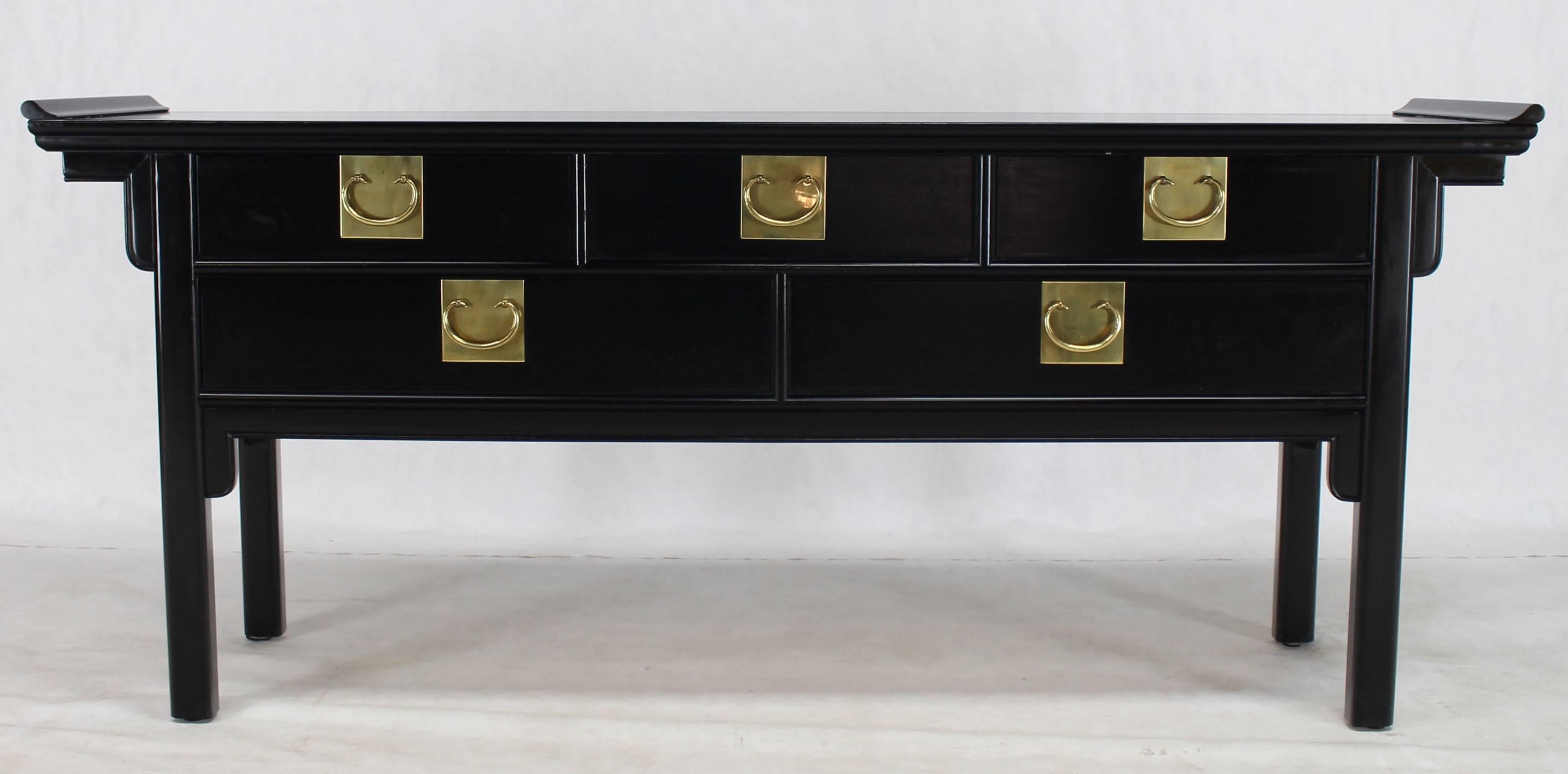 American Oriental Mid-Century Modern Ebonized Black Lacquer Sideboard or Credenza
