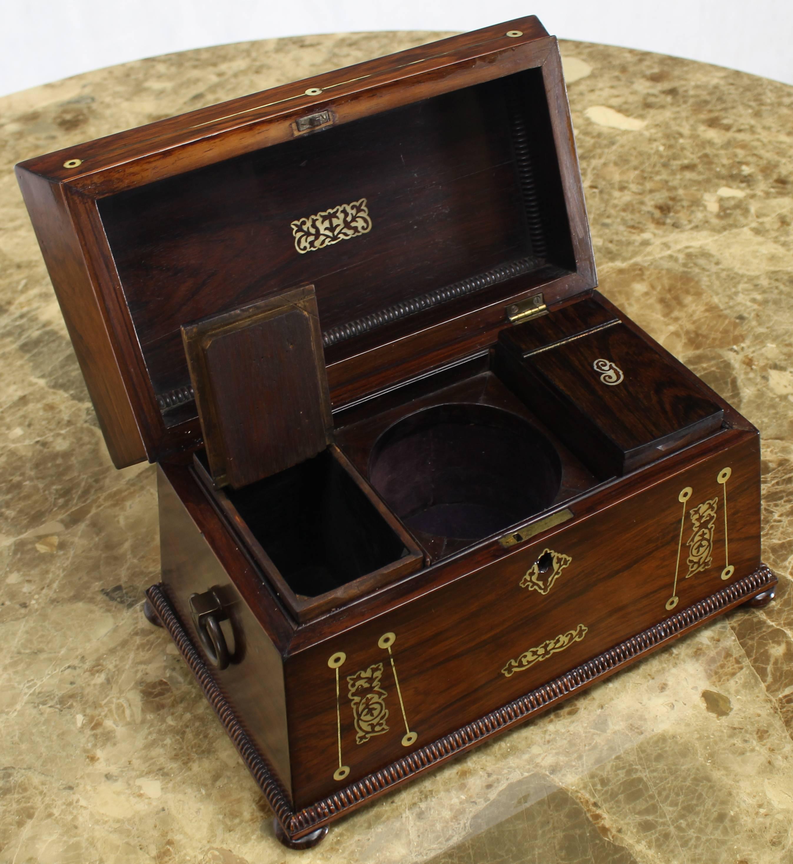 Mother-of-Pearl 19th Century Rosewood Tea Caddy Pyramid Shape Top Lid For Sale