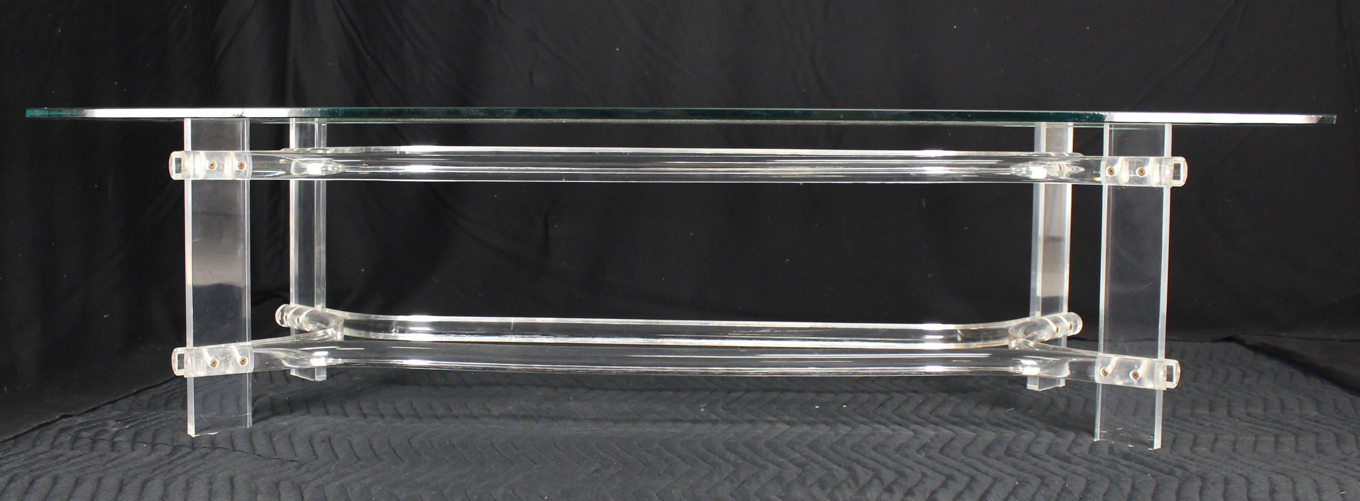 20th Century Rectangle Glass Top Bent Lucite Mid-Century Modern Coffee Table