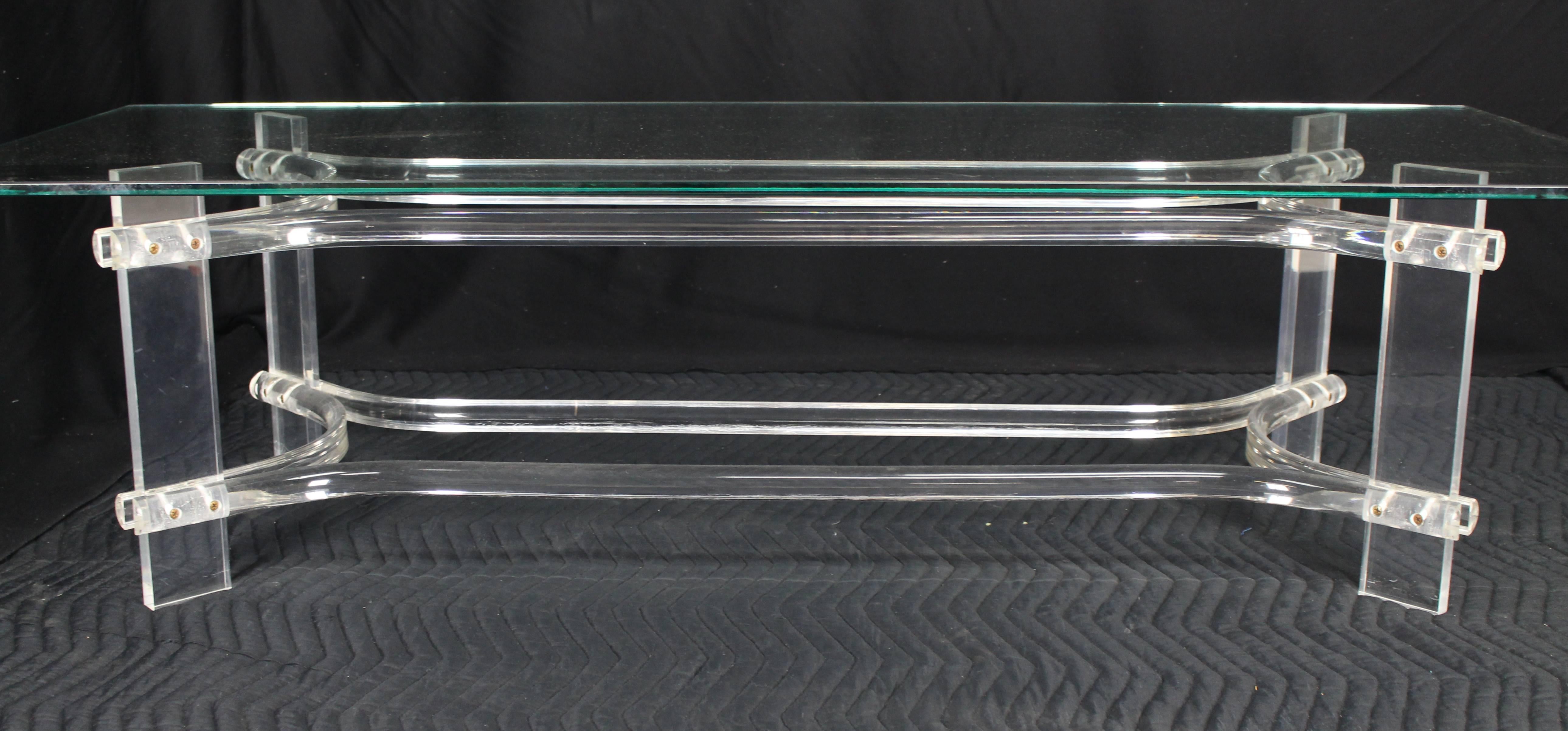 Rectangle Glass Top Bent Lucite Mid-Century Modern Coffee Table 1