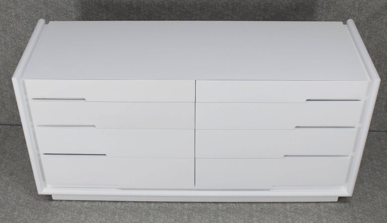 Mid Century Modern Double Dresser, White Lacquer Mid Century Dresser