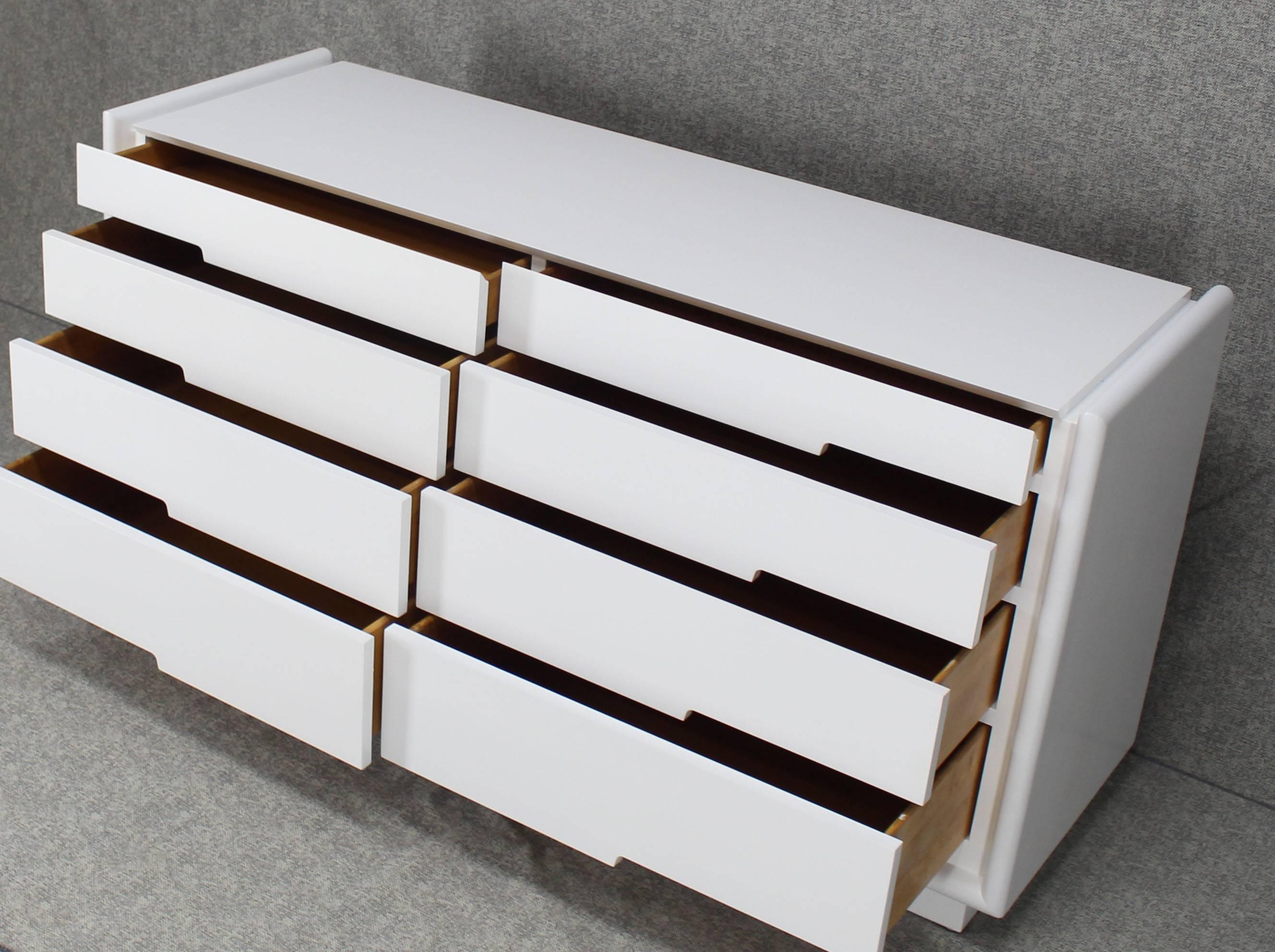 Swedish White Lacquer Eight Drawers Mid-Century Modern Double Dresser For Sale