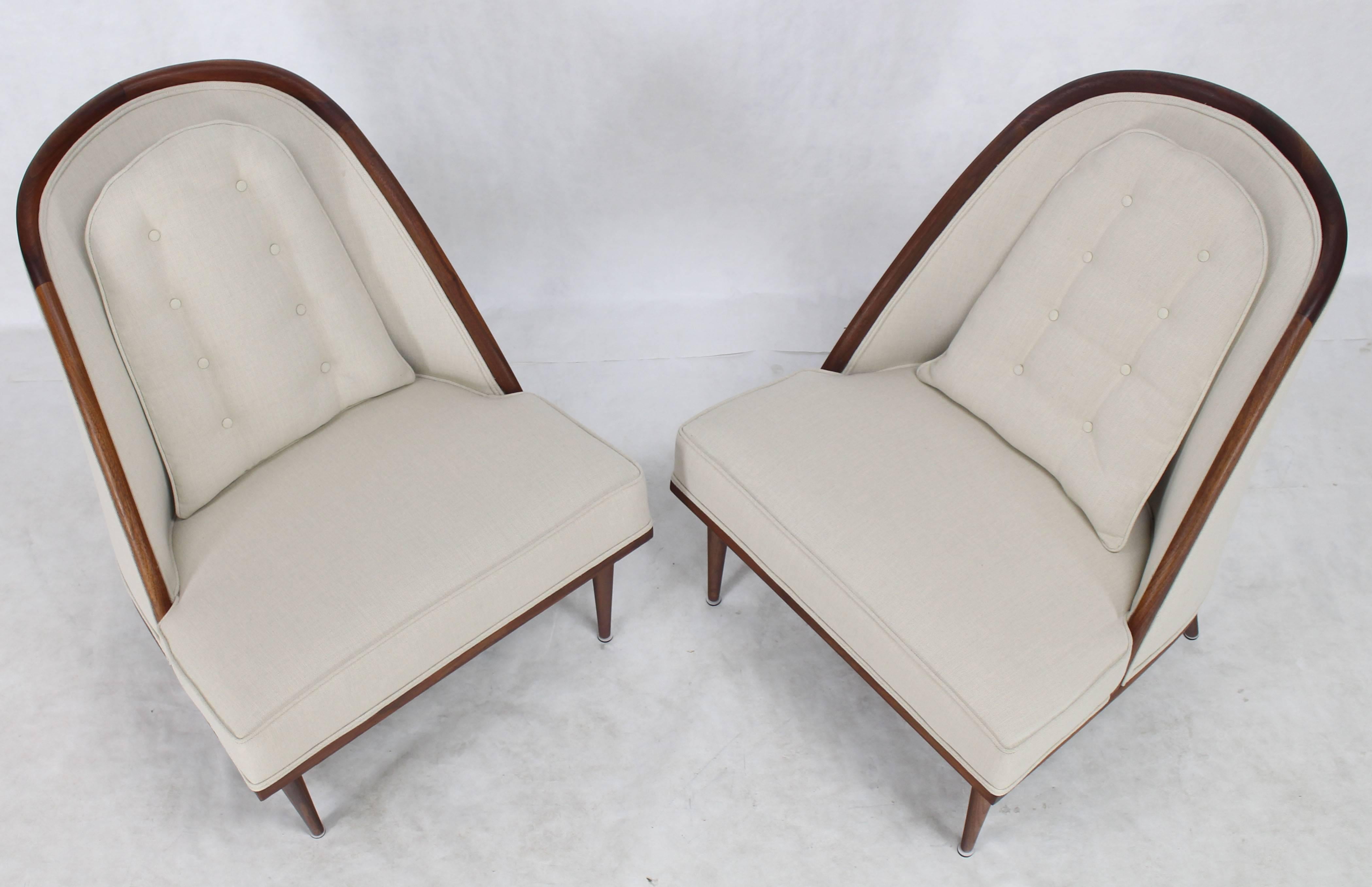 20th Century Mid-Century Modern Oiled Walnut Frame Barrel Back Lounge Chairs