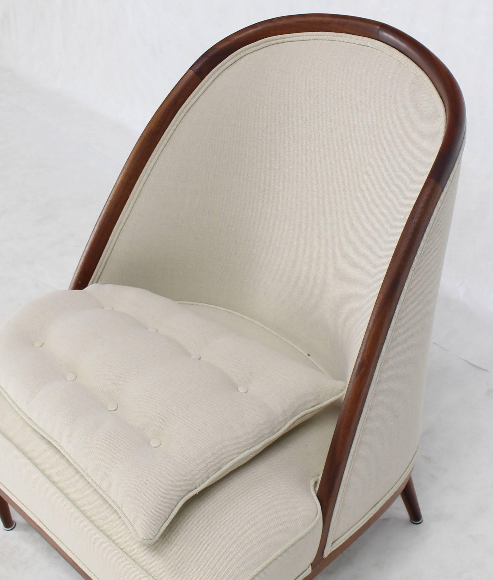 Mid-Century Modern Oiled Walnut Frame Barrel Back Lounge Chairs 3