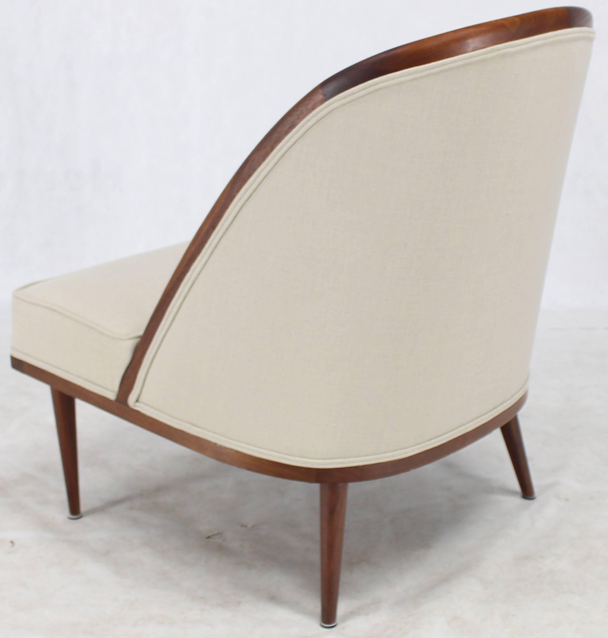 Mid-Century Modern Oiled Walnut Frame Barrel Back Lounge Chairs 4