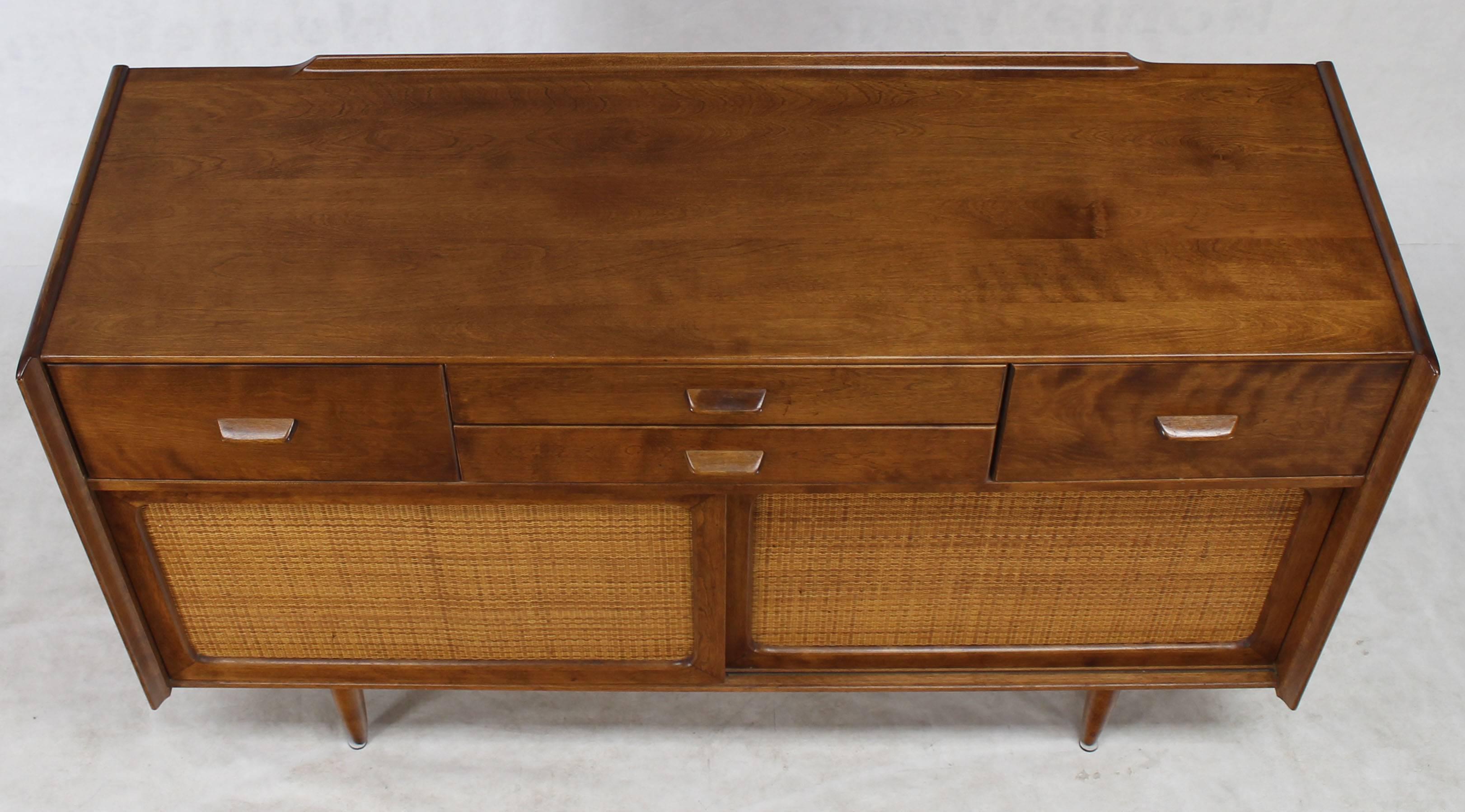 Lacquered Conant Ball Sliding Doors Cane Credenza Solid Birch Mid-Century Modern