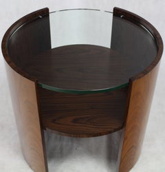 Walnut Round Glass Top Barrel Shape Side Occasional Table