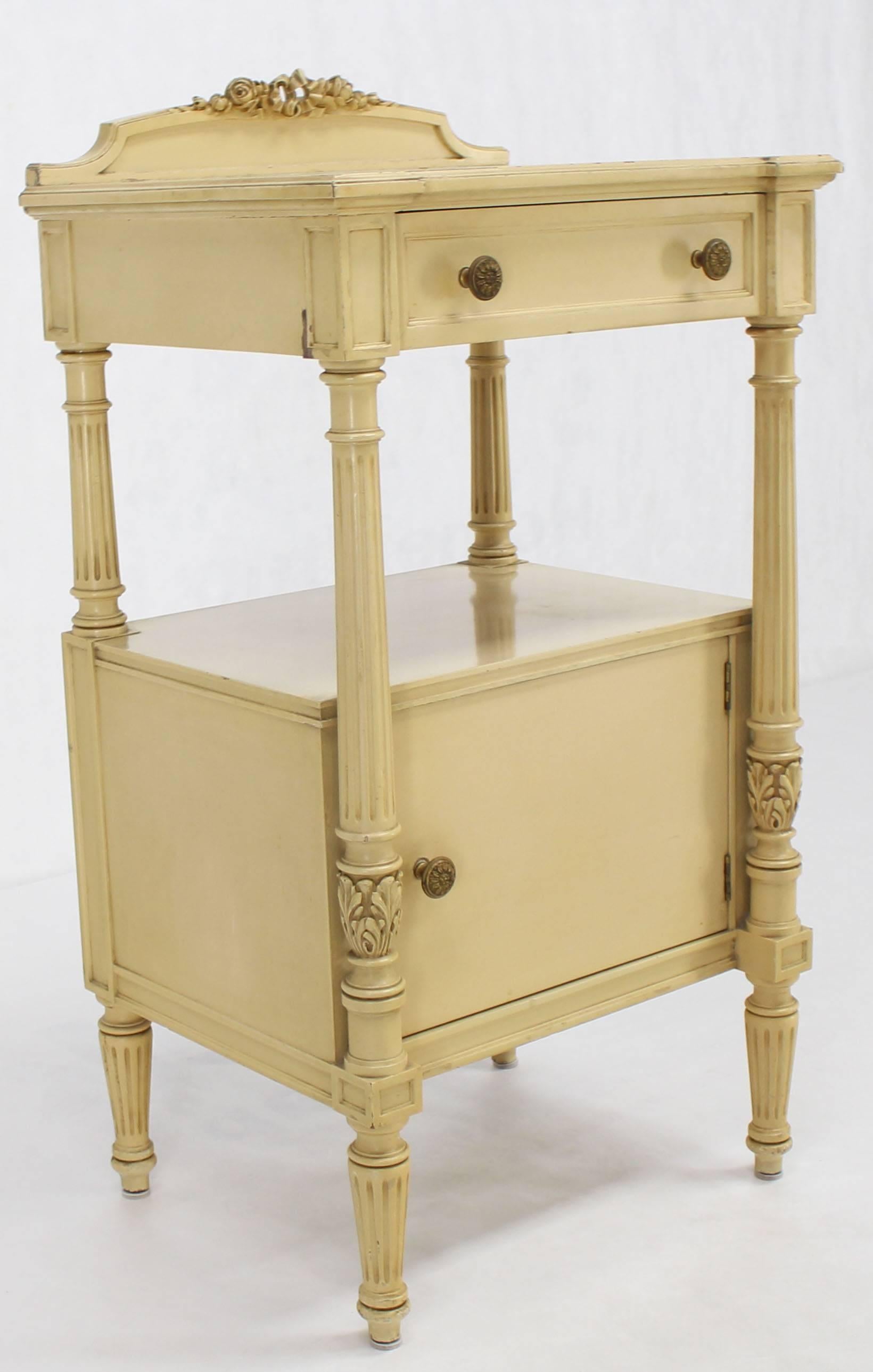 19th Century Flint Horner Carved Painted White Stand One Door One Draw Cabinet Stand For Sale