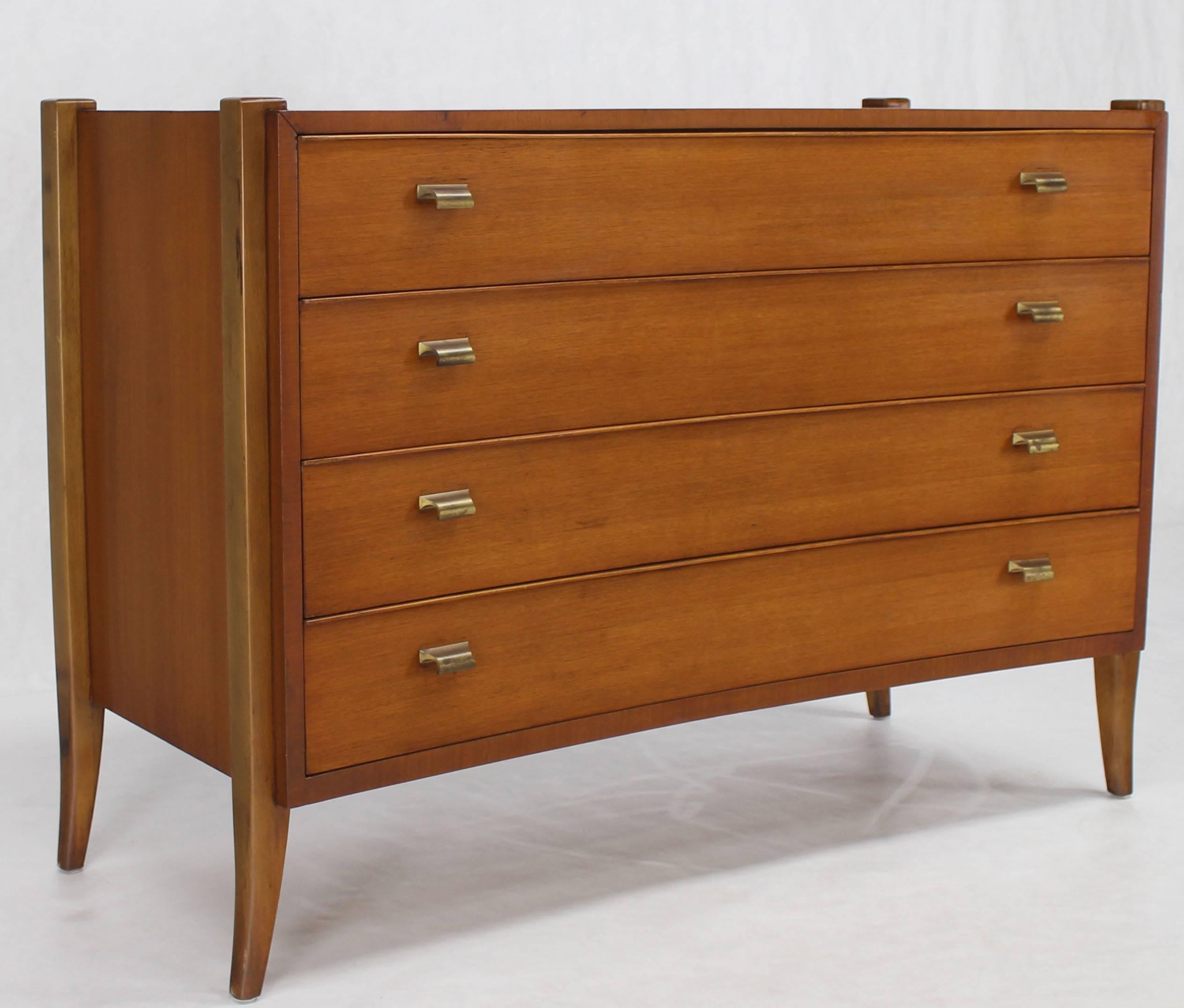 American Bow Front Mid-Century Modern Bachelor Four Drawers Chest Dresser Brass Pulls For Sale