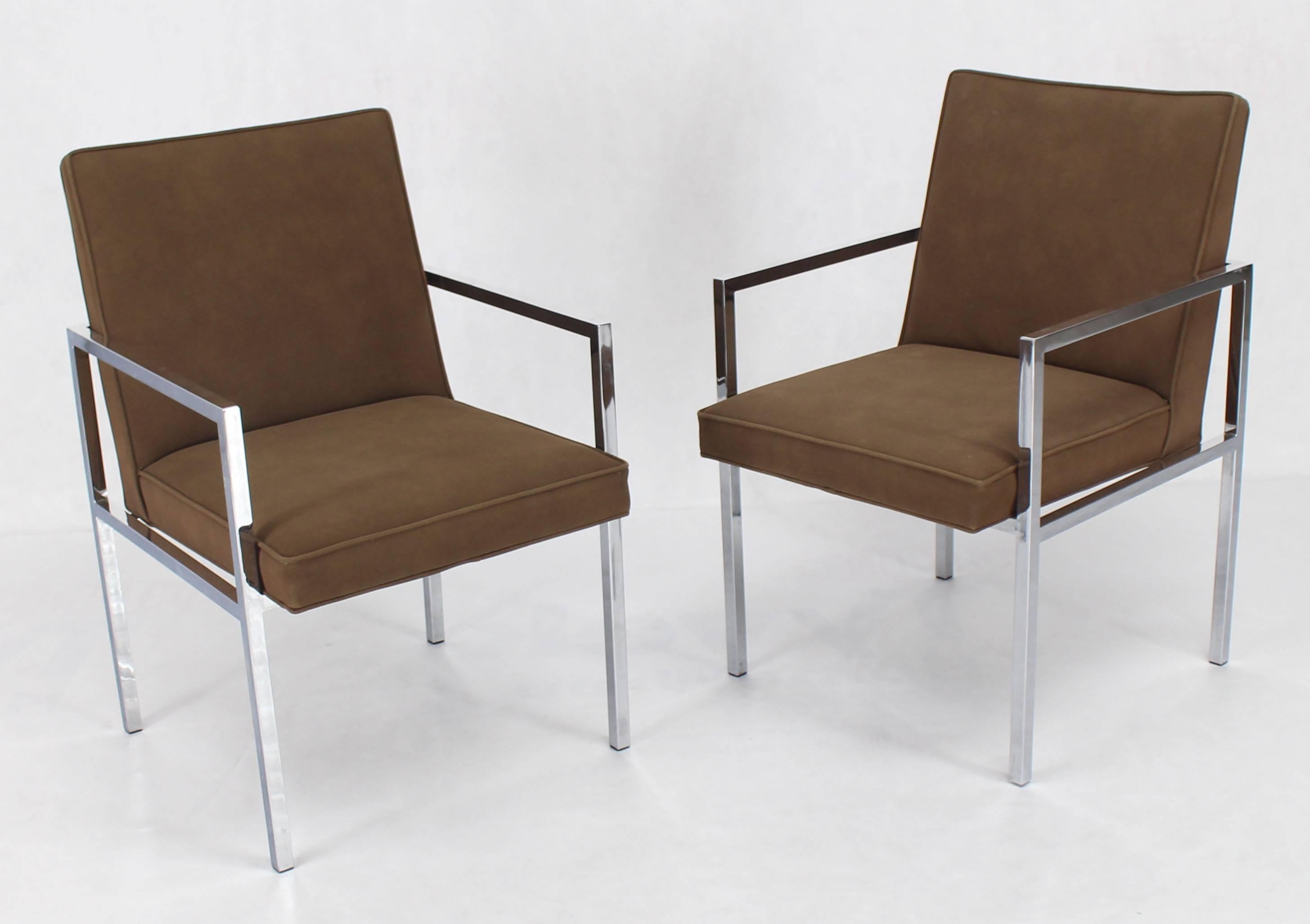 Set of six Mid-Century Modern chrome dining chairs with ultra suede upholstery.