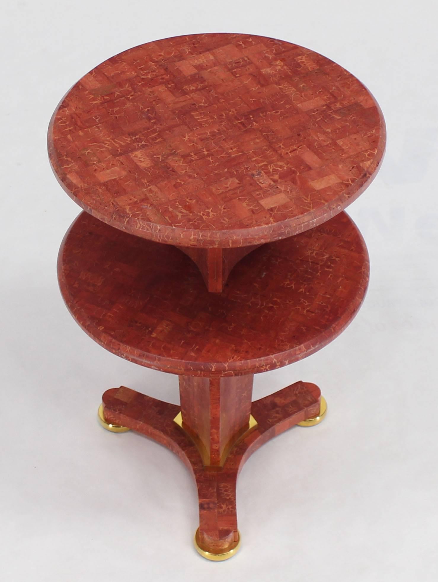 Lacquered Round Tri Leg Two-Tier Side Table For Sale