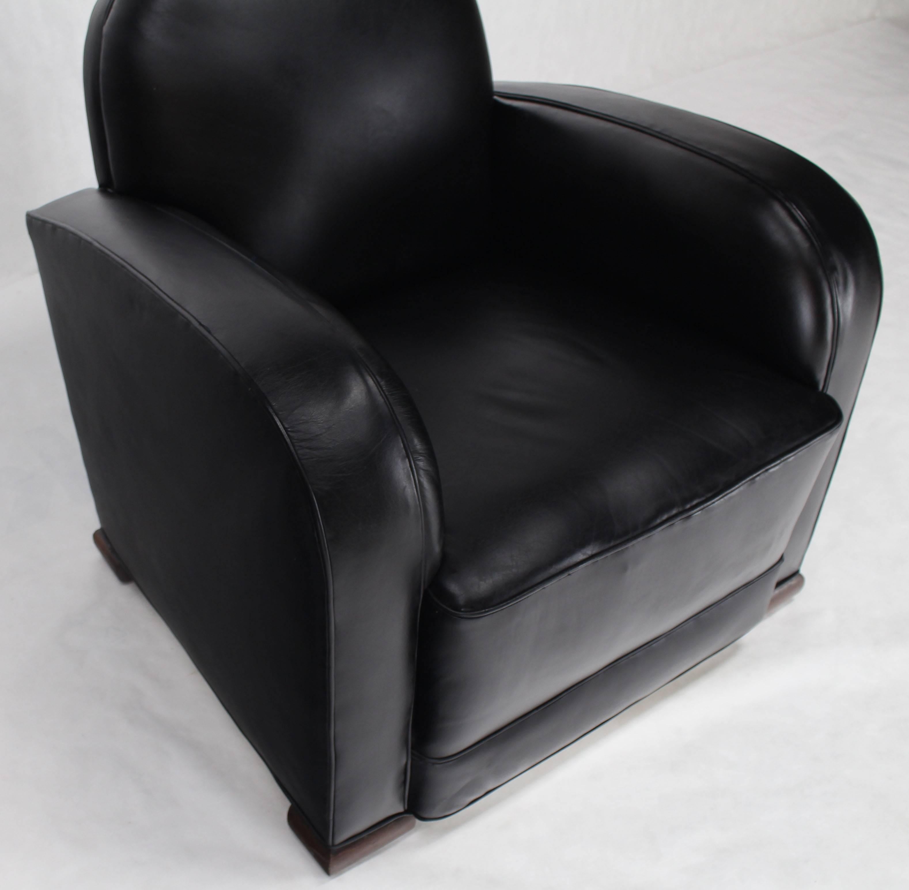 Pair of new black leather upholstery deco - mid century modern lounge chairs.