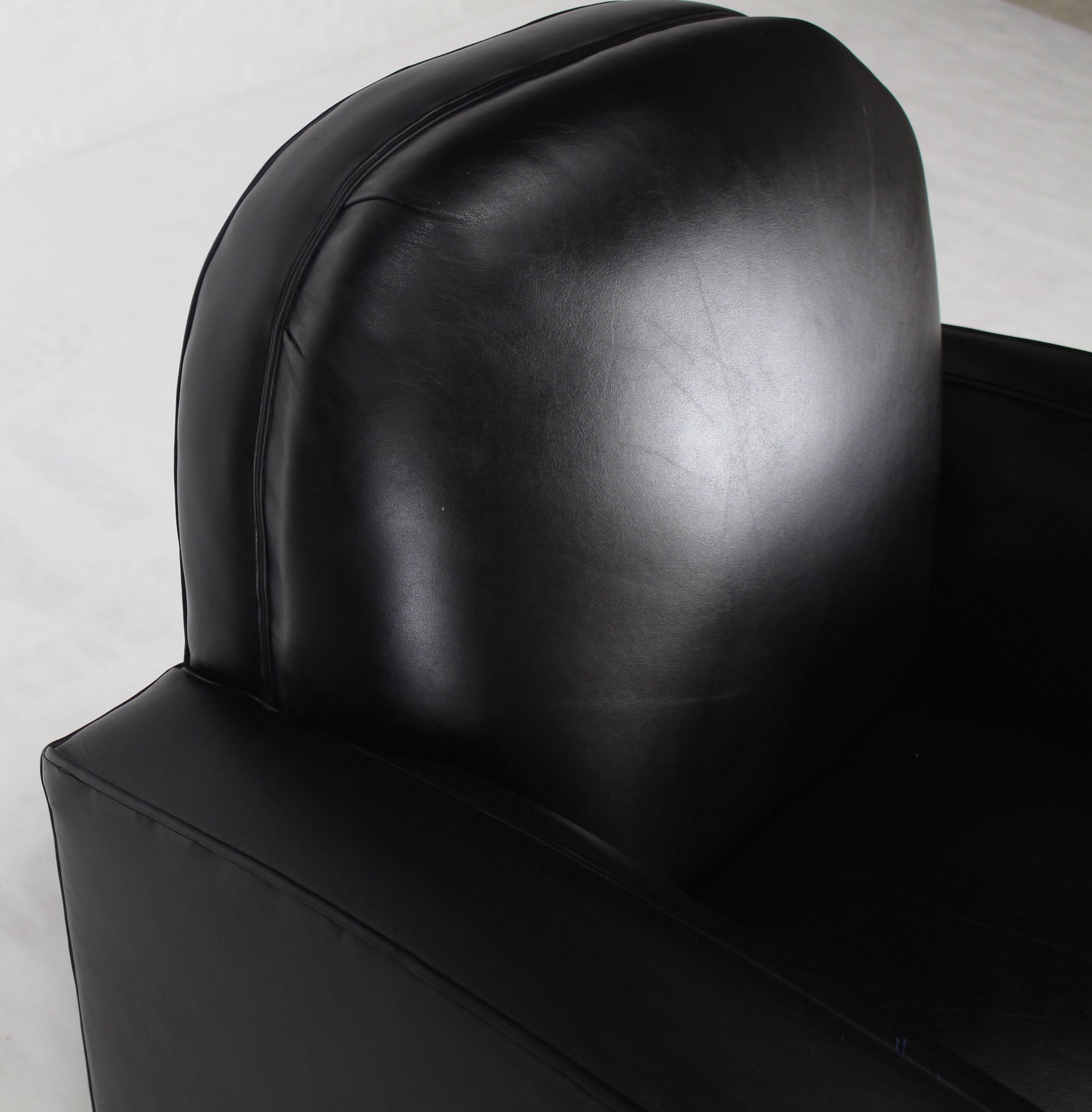 Pair of Black Leather Thick Arm Rests Lounge Deco Tank Chairs  3