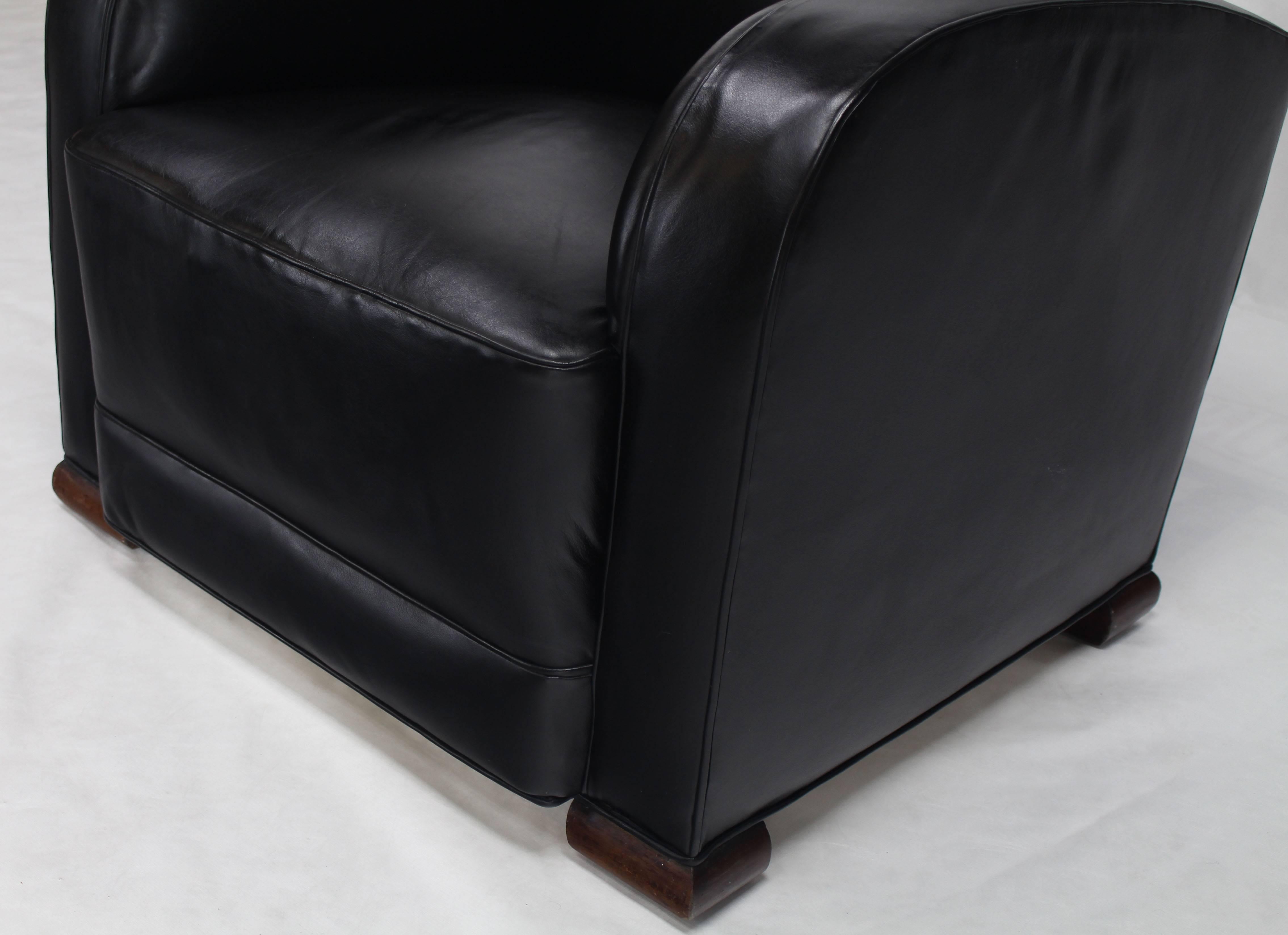 Pair of Black Leather Thick Arm Rests Lounge Deco Tank Chairs  2
