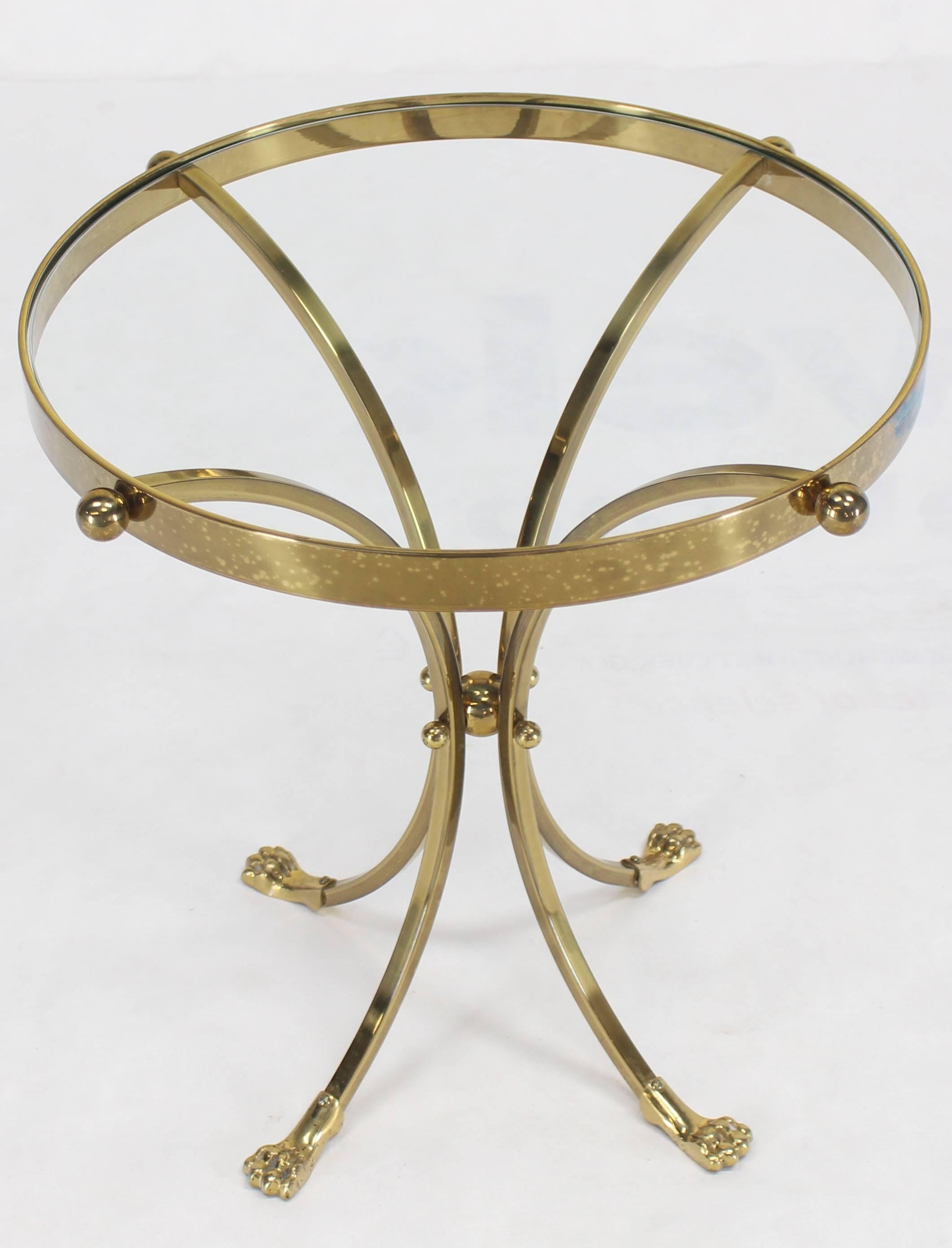 Polished Brass and Glass Round Gueridon Center Table Pedestal   For Sale