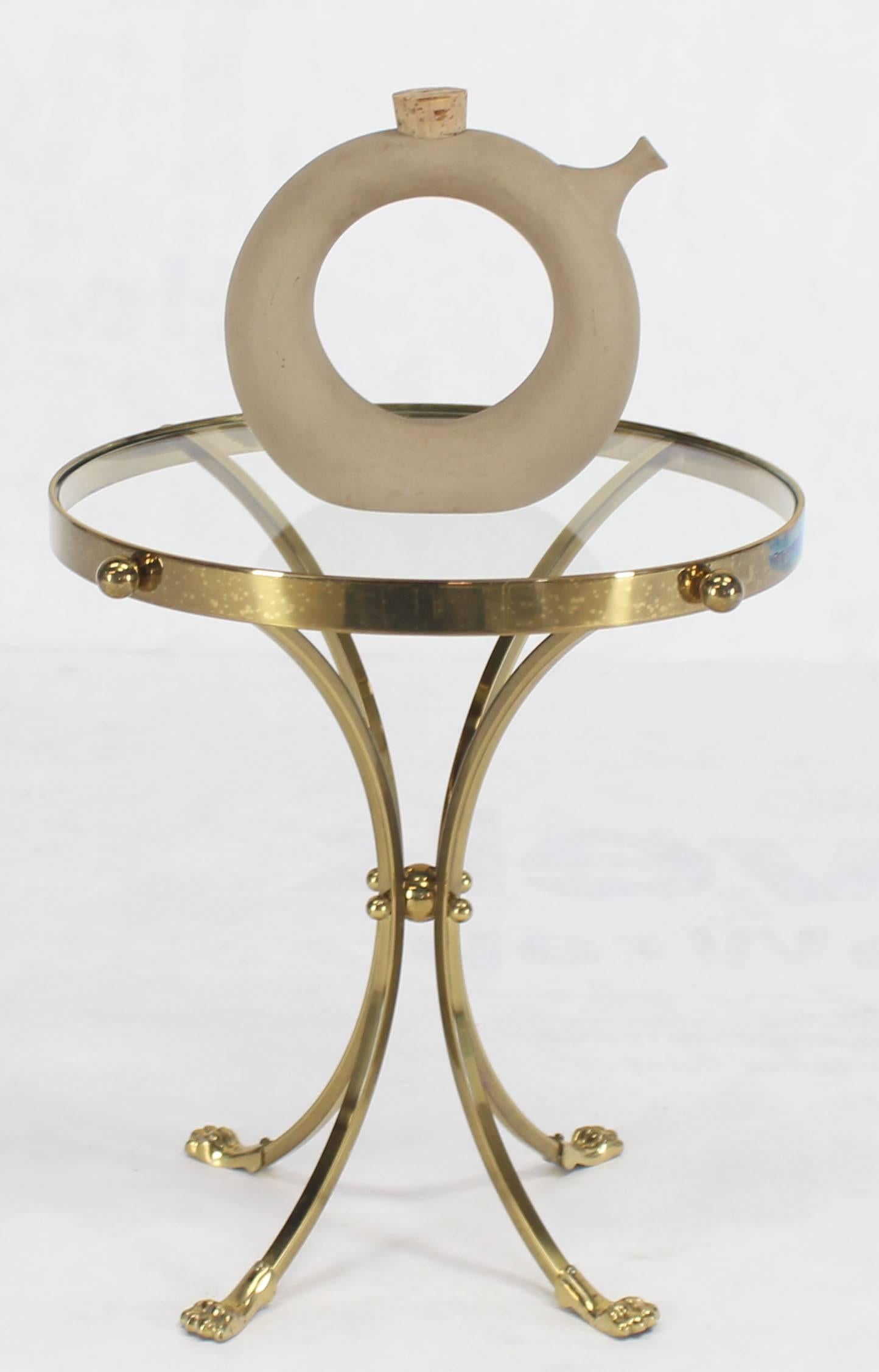 20th Century Brass and Glass Round Gueridon Center Table Pedestal   For Sale