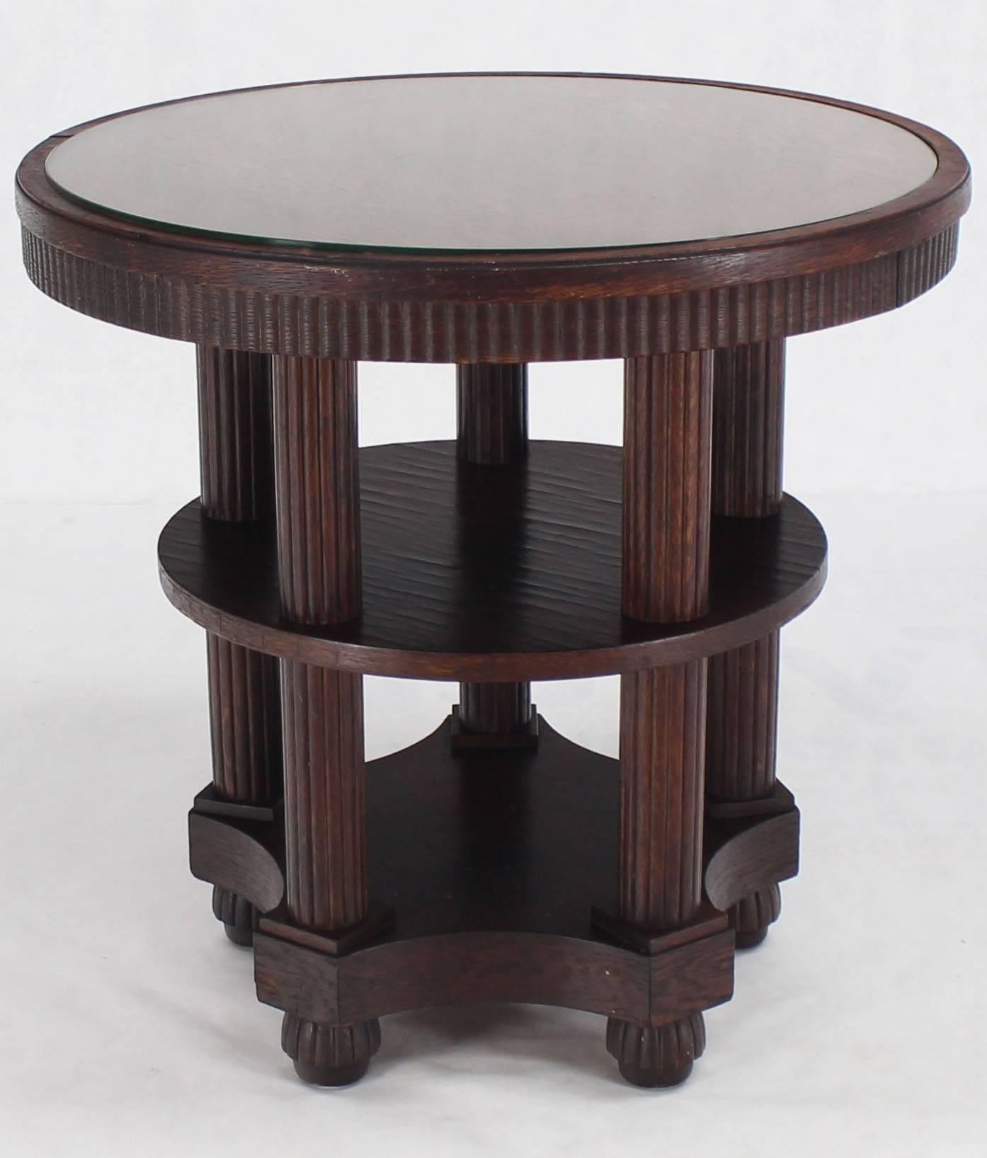 American Fluted Legs Round Center Pedestal Gueridon Table Art Deco Arts and Crafts Oak  For Sale