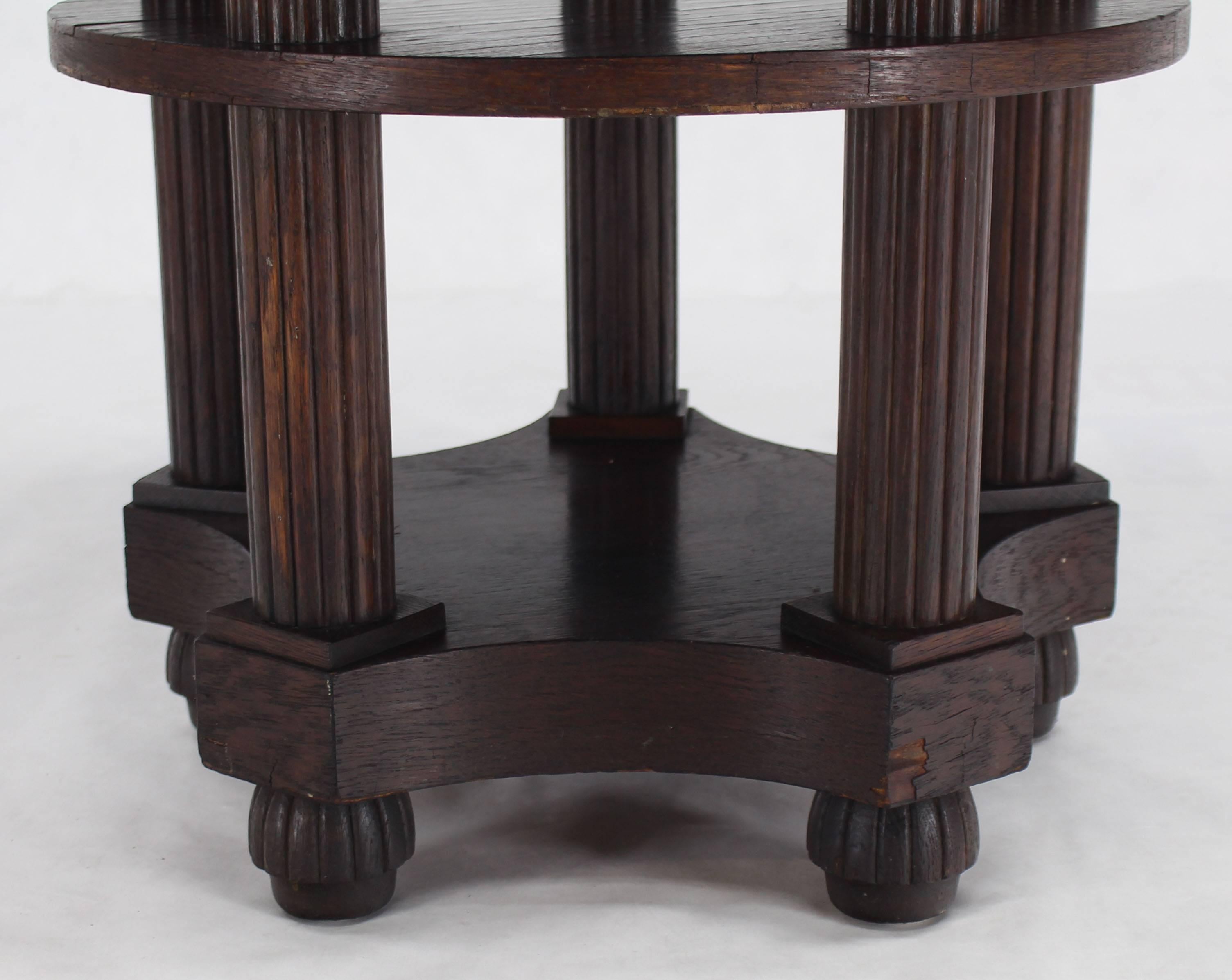 Lacquered Fluted Legs Round Center Pedestal Gueridon Table Art Deco Arts and Crafts Oak  For Sale