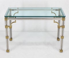 Chrome Glass and Brass Heavy Console Sofa Table