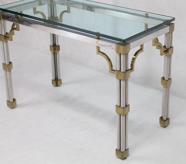 Chrome Glass and Brass Heavy Console Sofa Table In Excellent Condition For Sale In Rockaway, NJ