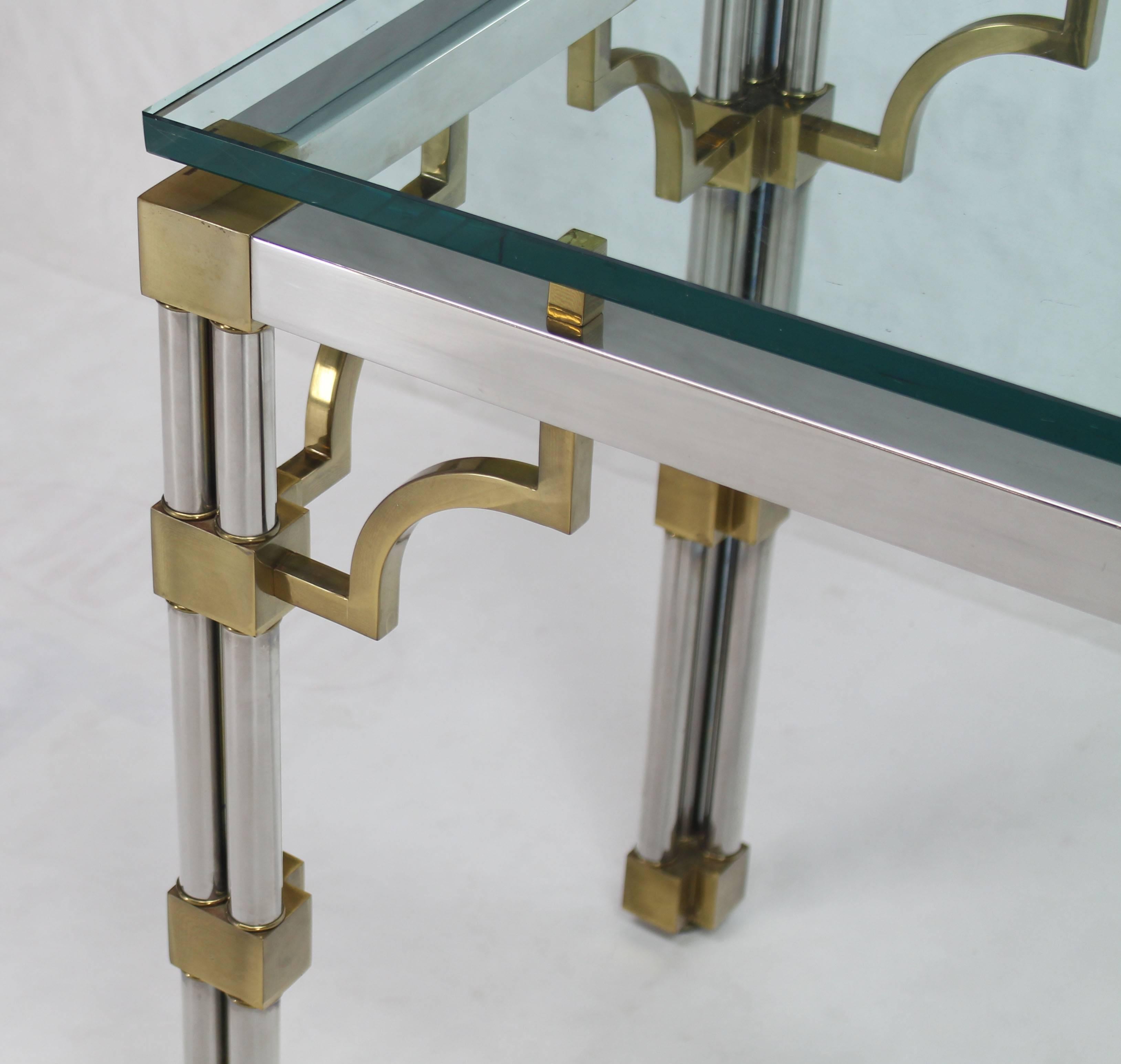 Chrome Glass and Brass Heavy Console Sofa Table In Excellent Condition For Sale In Rockaway, NJ