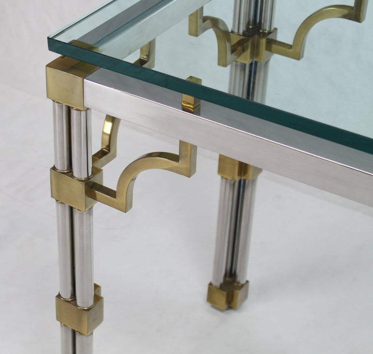 Chrome Glass and Brass Heavy Console Sofa Table For Sale 1