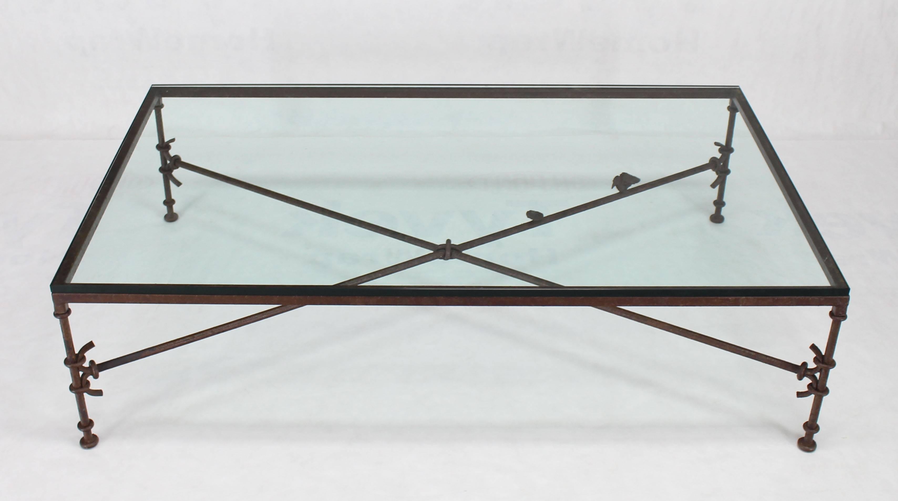 Unknown Large Rectangle Oversize Forged Metal Iron Base Glass Top Coffee Table