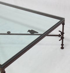 Large Rectangle Oversize Forged Metal Iron Base Glass Top Coffee Table