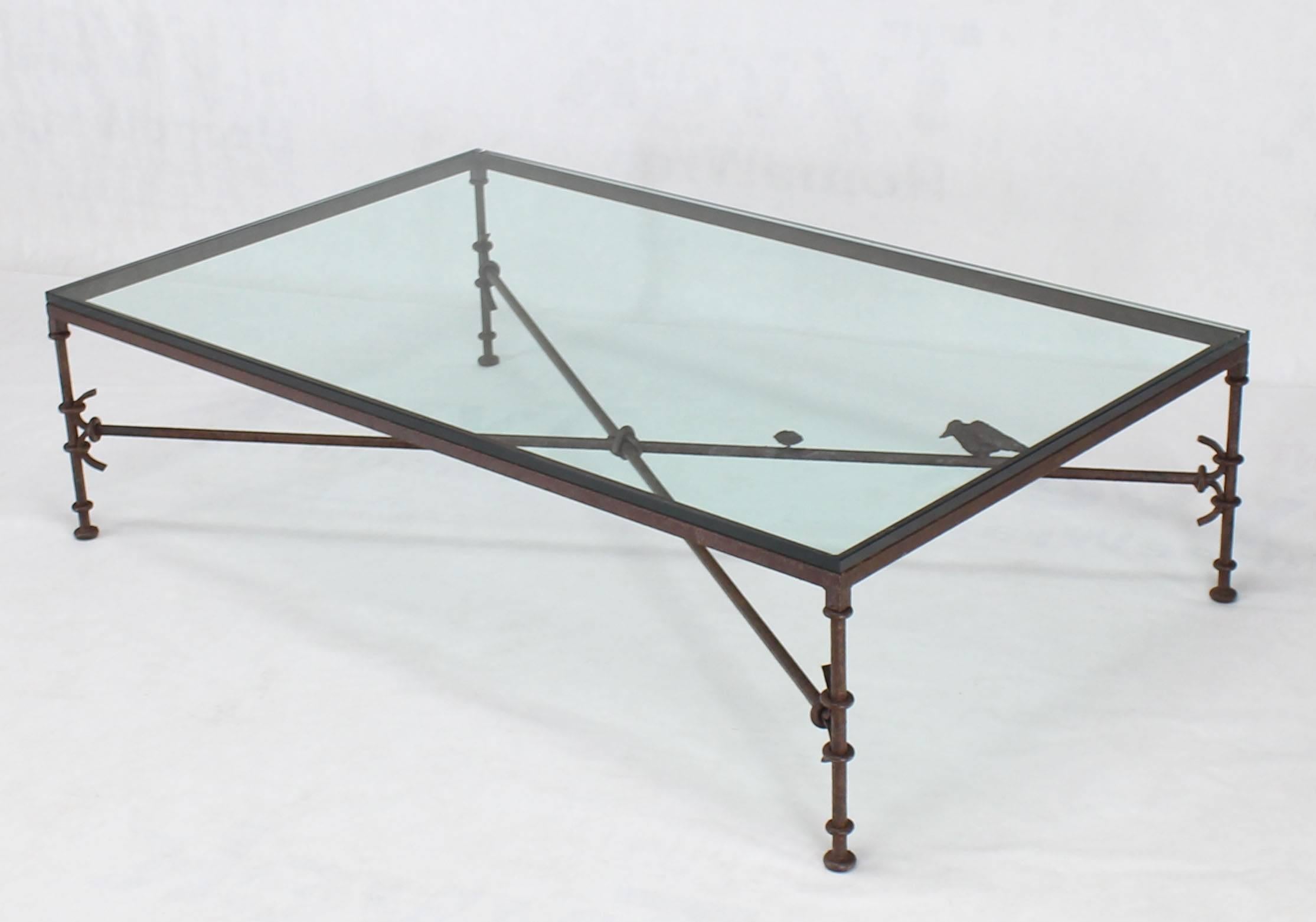 20th Century Large Rectangle Oversize Forged Metal Iron Base Glass Top Coffee Table