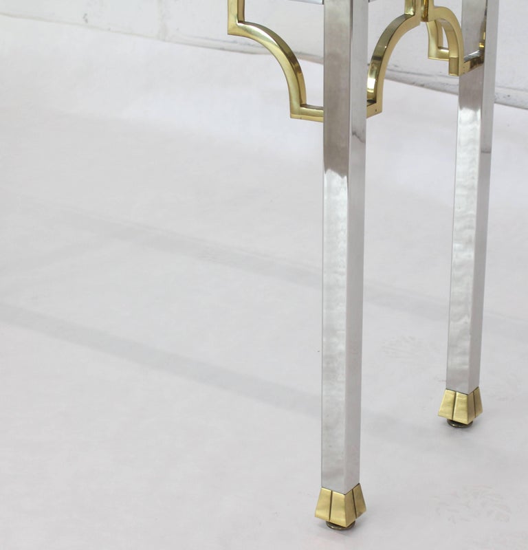 20th Century Chrome Brass Thick Glass Top Console Sofa Table For Sale