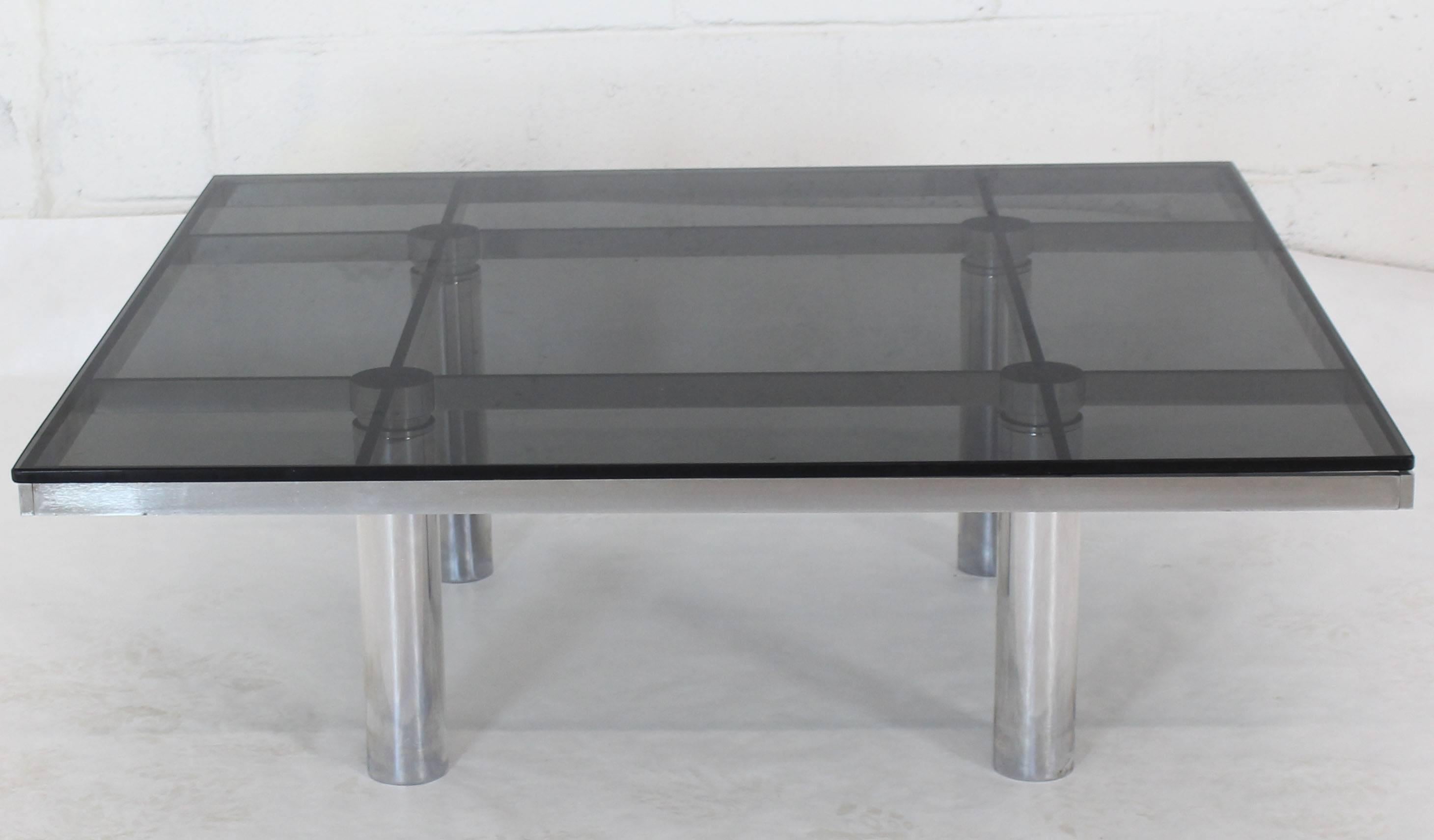 Mid-Century Modern Square Chrome Smoke Glass Coffee Table by Tobia Scarpa for Knoll